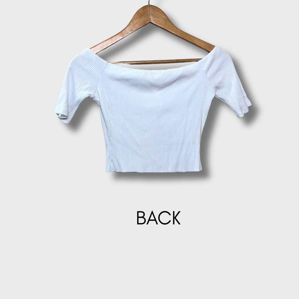 Women’s Ribbed Crop Top – White Boat Neck | XS Size | H&M Essential Wardrobe Staple