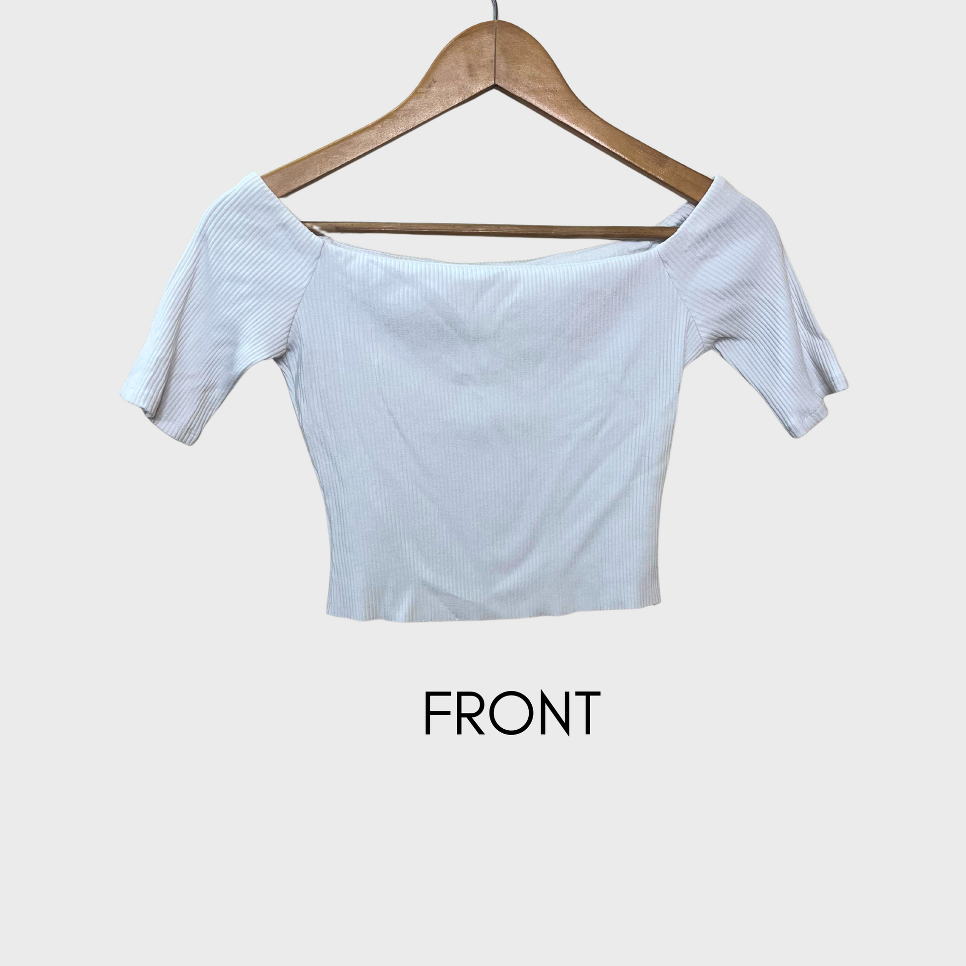 Women’s Ribbed Crop Top – White Boat Neck | XS Size | H&M Essential Wardrobe Staple