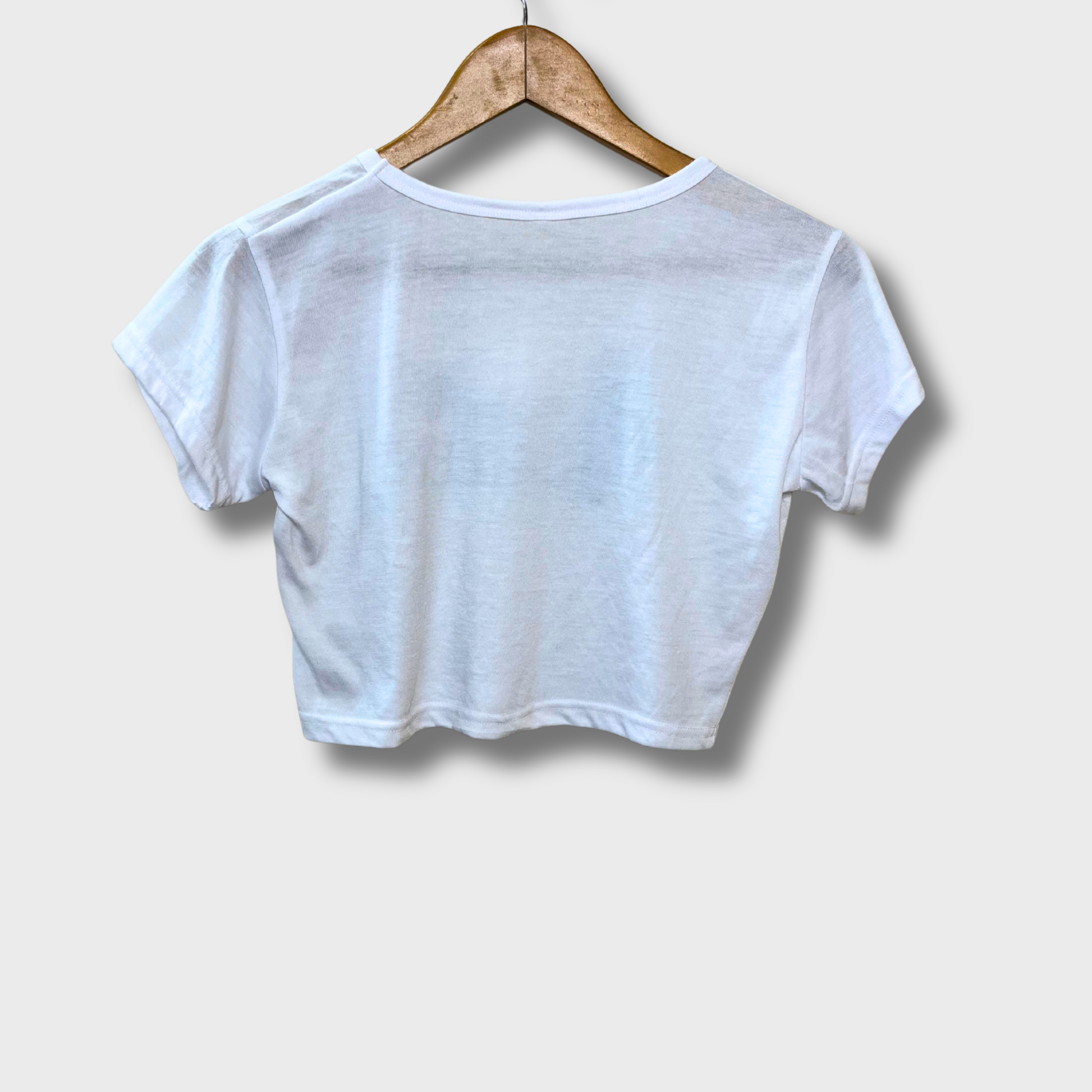 Women’s White Crop Top with Minnie Mouse Print – Soft Cotton Casual Tee | Size S