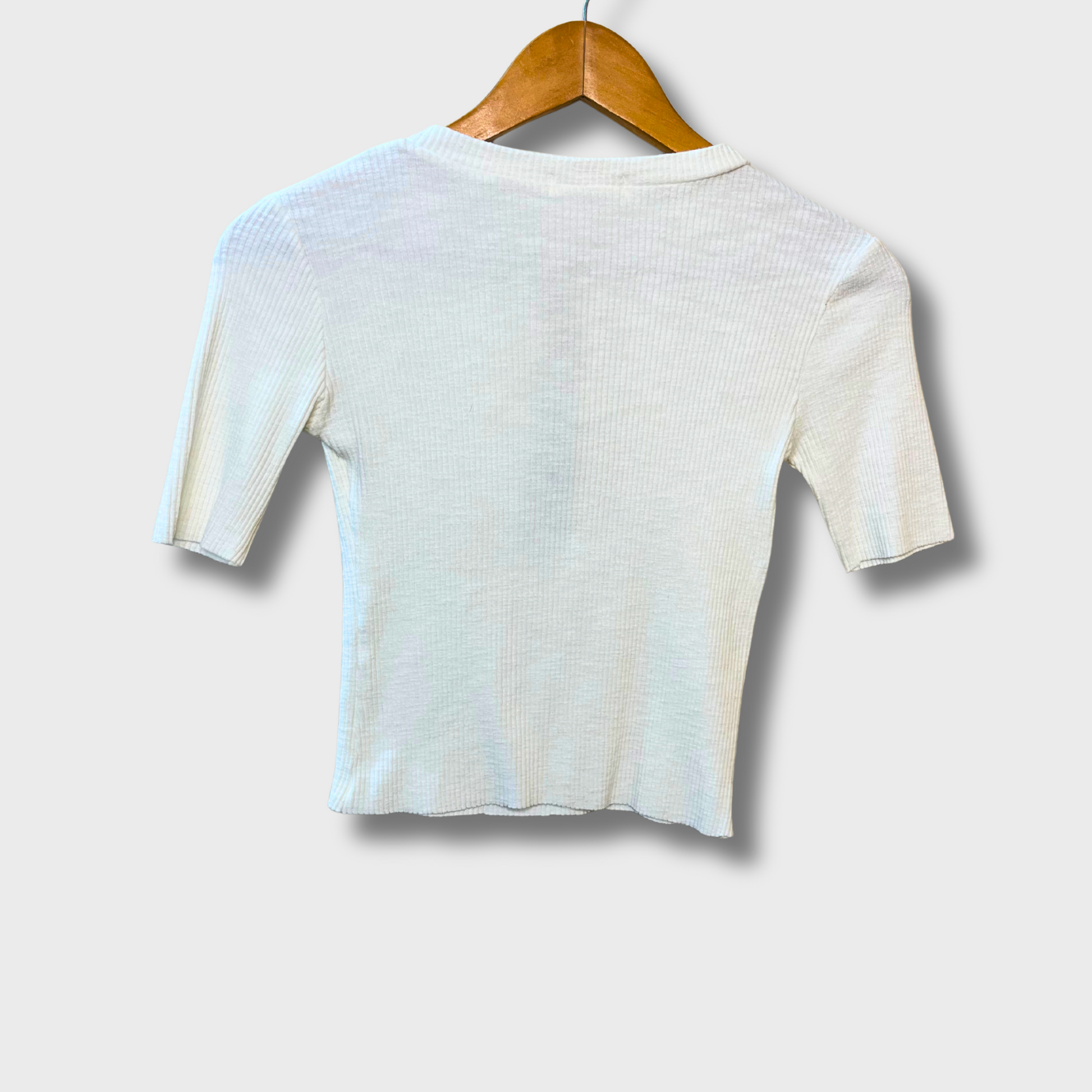 LILIHUA Women’s Cream White Korean Ribbed Top – Half Sleeves | Size S | Soft & Stylish
