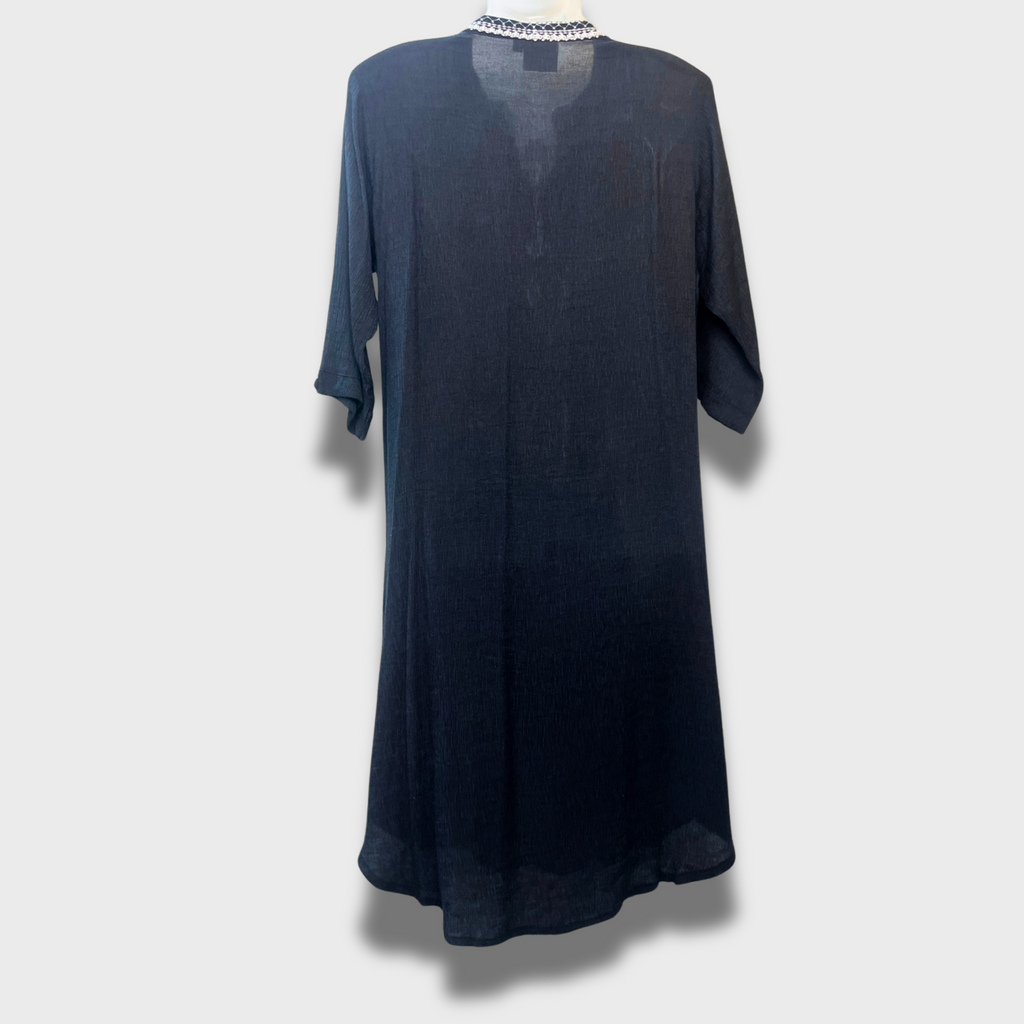 Women’s Black Soft Crinkle Kurti – Embroidered Neck, Full Sleeves, Size XXL | Zola Ethnic Elegance