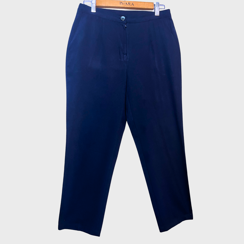Women’s Midnight Blue Straight Trousers – Size 30 with Elastic Waistband & Pockets | Comfortable & Stylish