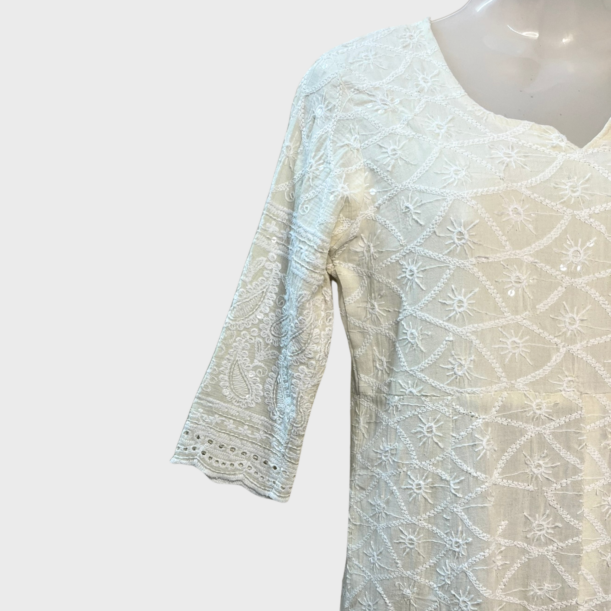 Women’s Light Lemon Yellow Chikankari Kurti – A-Line Anarkali, Full Sleeves, Size M | Elegant White Embroidery