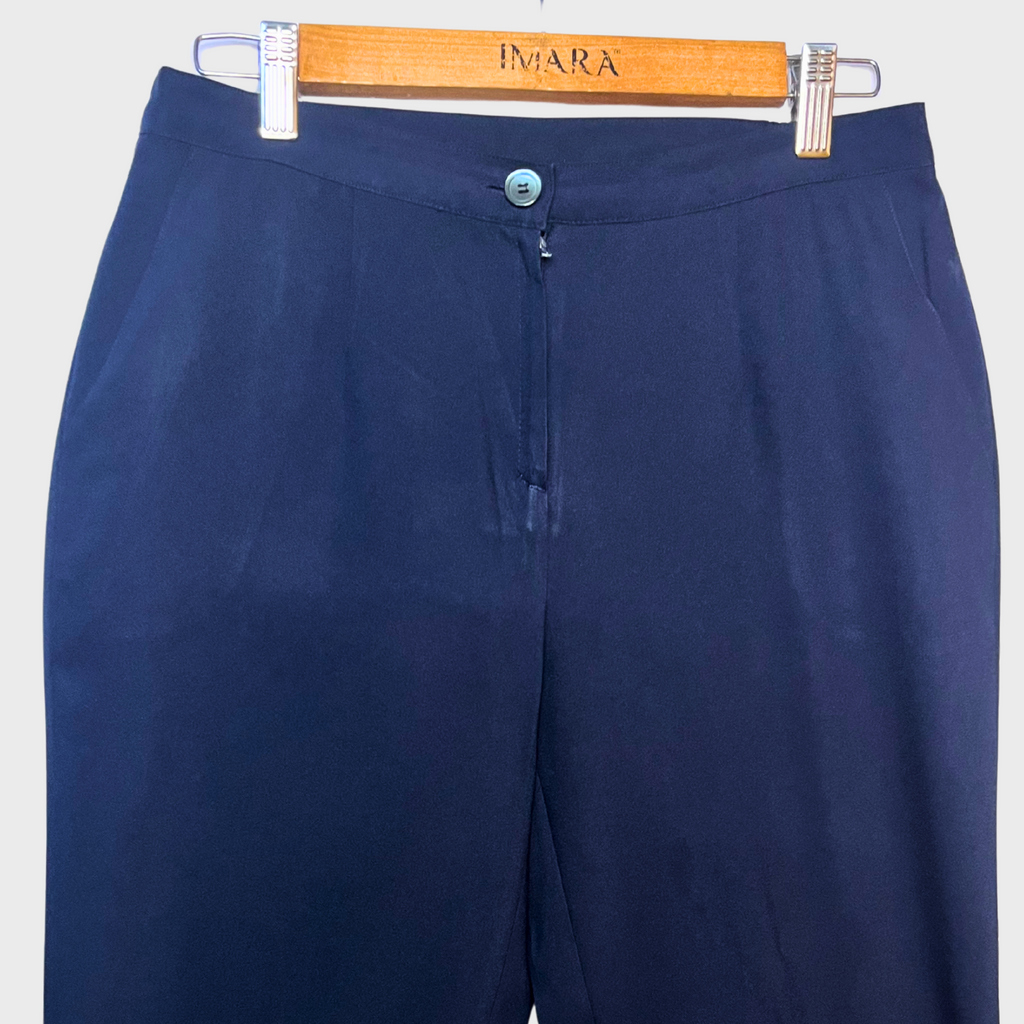 Women’s Midnight Blue Straight Trousers – Size 30 with Elastic Waistband & Pockets | Comfortable & Stylish