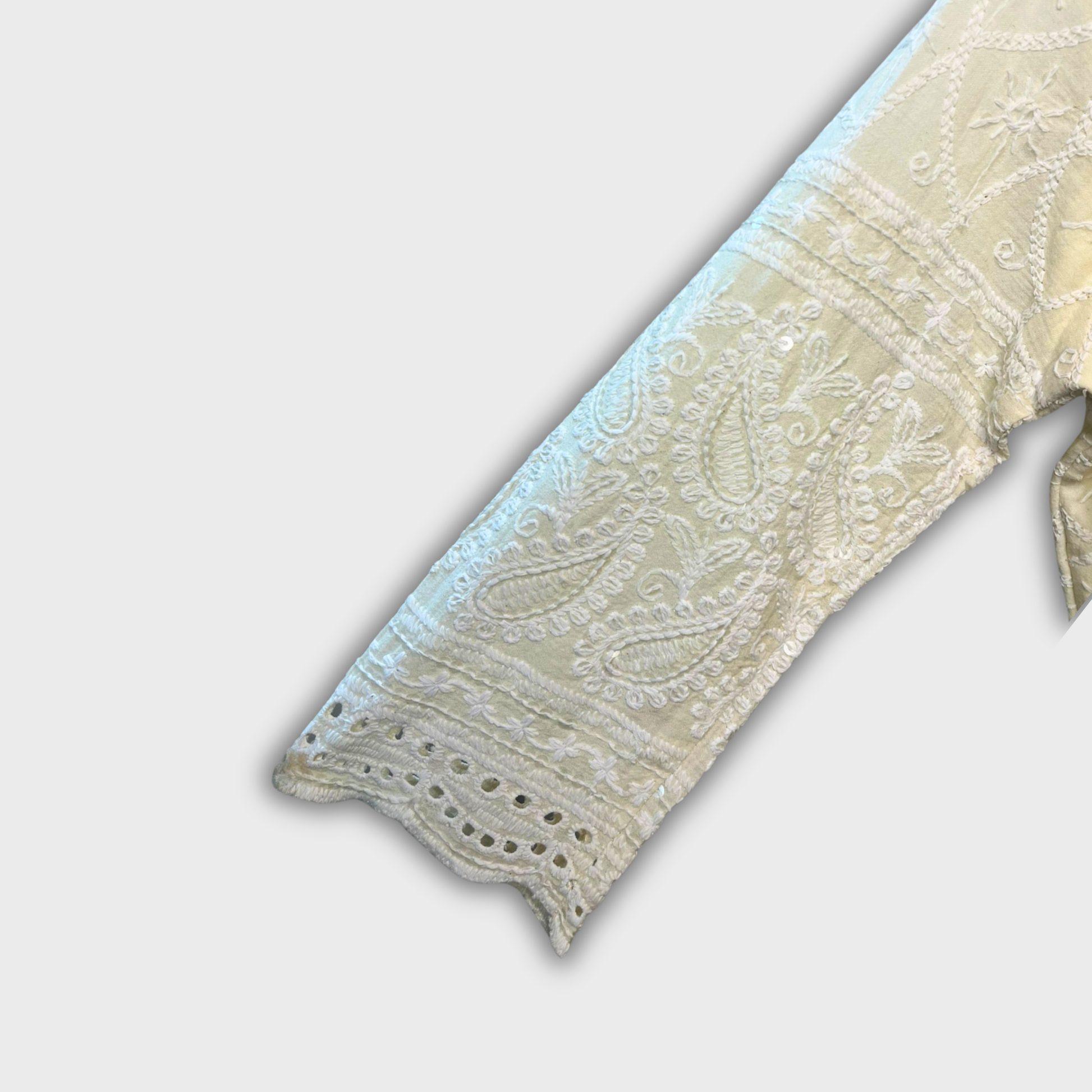 Women’s Light Lemon Yellow Chikankari Kurti – A-Line Anarkali, Full Sleeves, Size M | Elegant White Embroidery