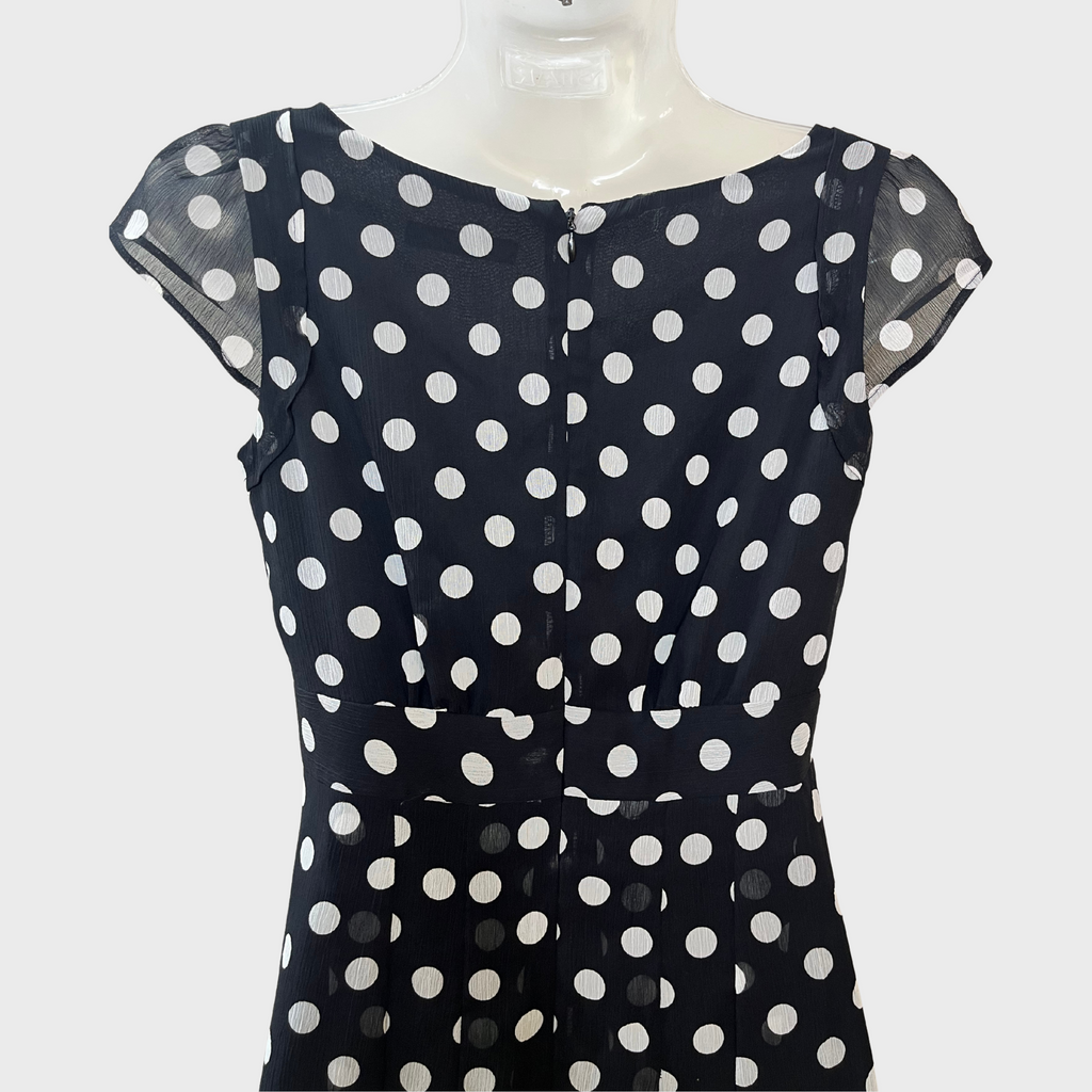 Women’s Black Georgette Polka Dot Dress – Size S | Chic Bow & Ruffled Hem