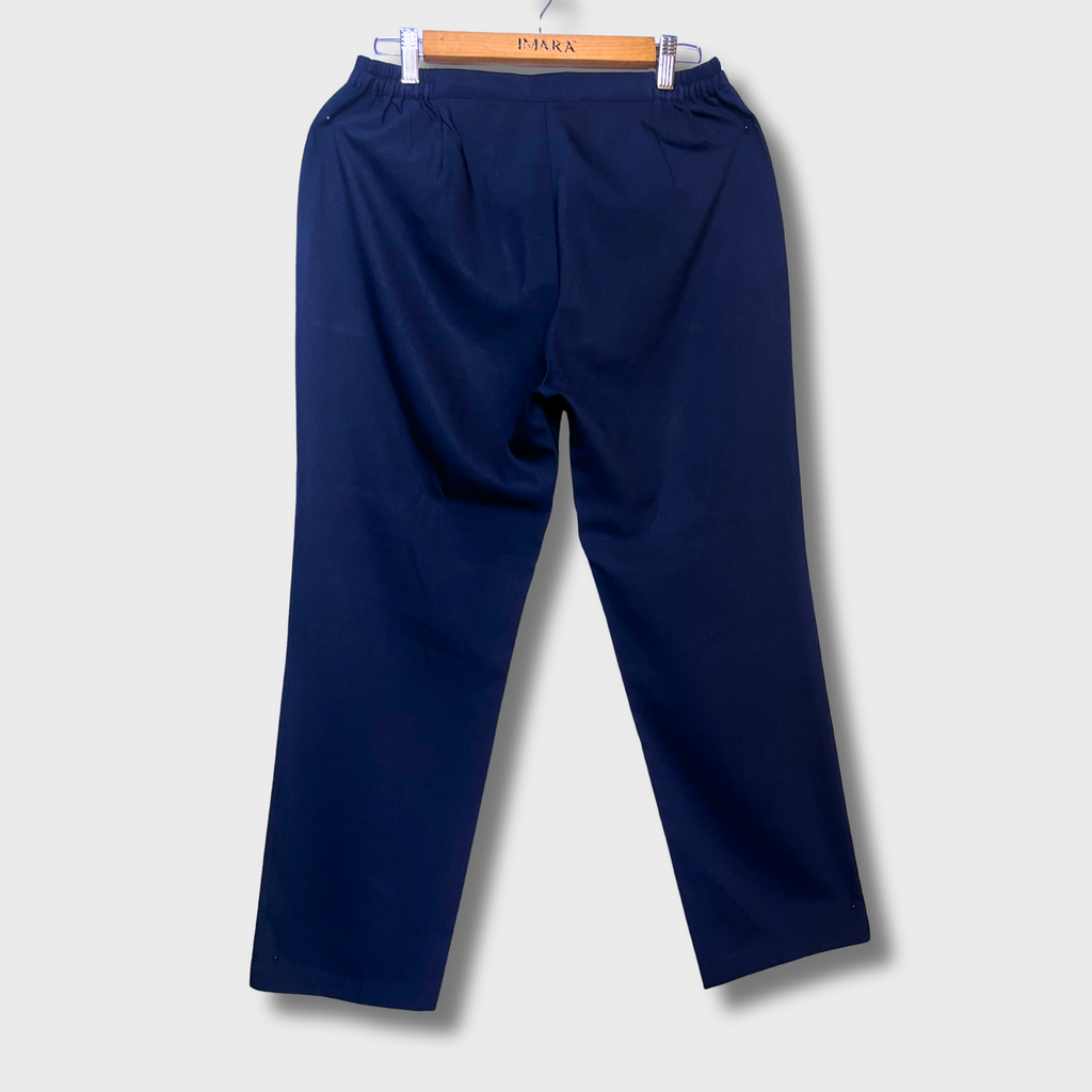 Women’s Midnight Blue Straight Trousers – Size 30 with Elastic Waistband & Pockets | Comfortable & Stylish