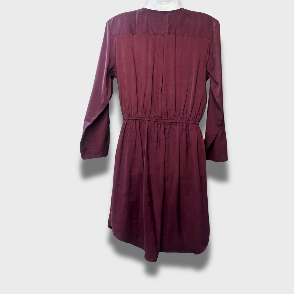 Women’s Maroon Rayon Dress – Full Sleeves, Pockets & Chain Front | Size S by Aiki Keylook