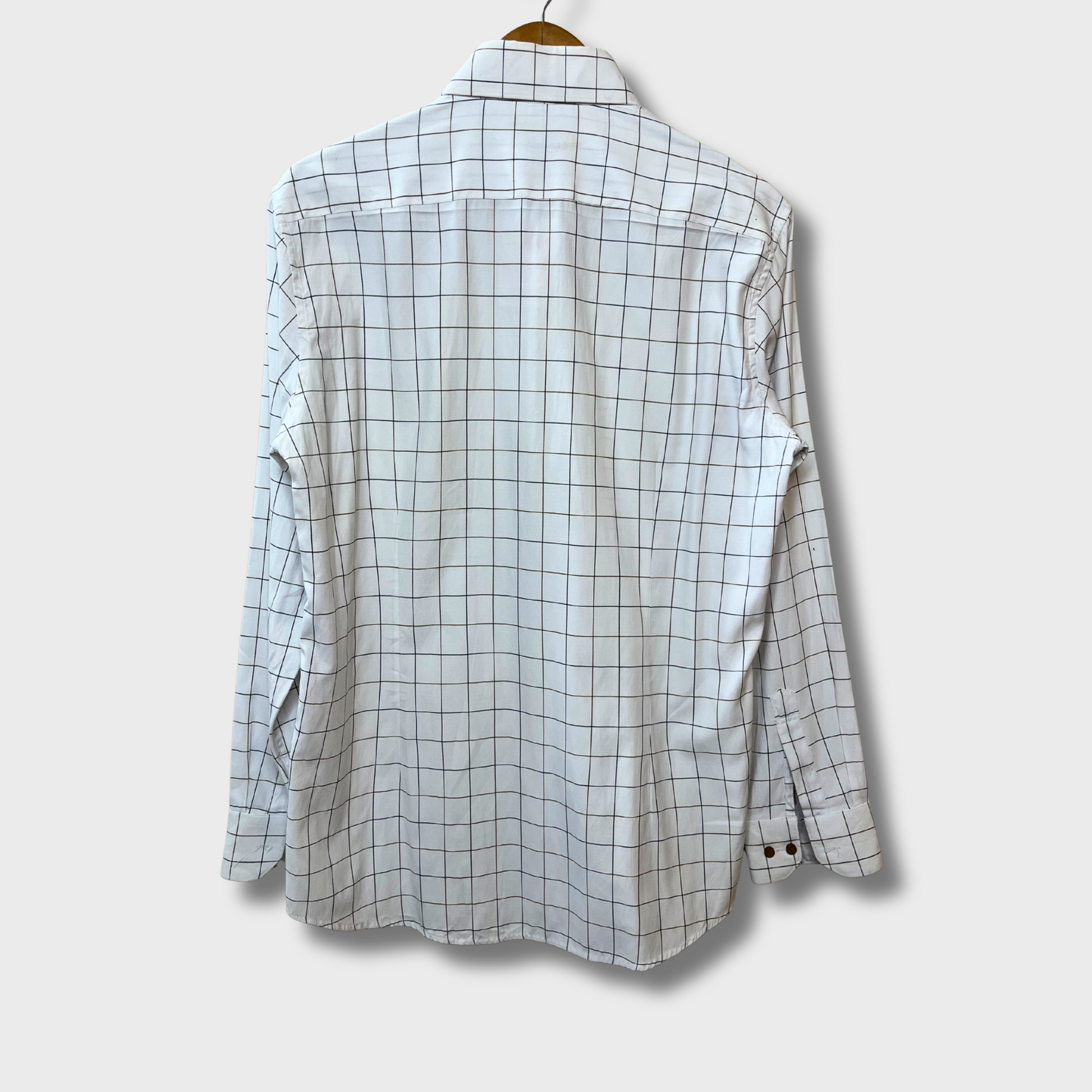 Men's White Big Check Formal Shirt – Size L | Premium Office Wear by Vacci