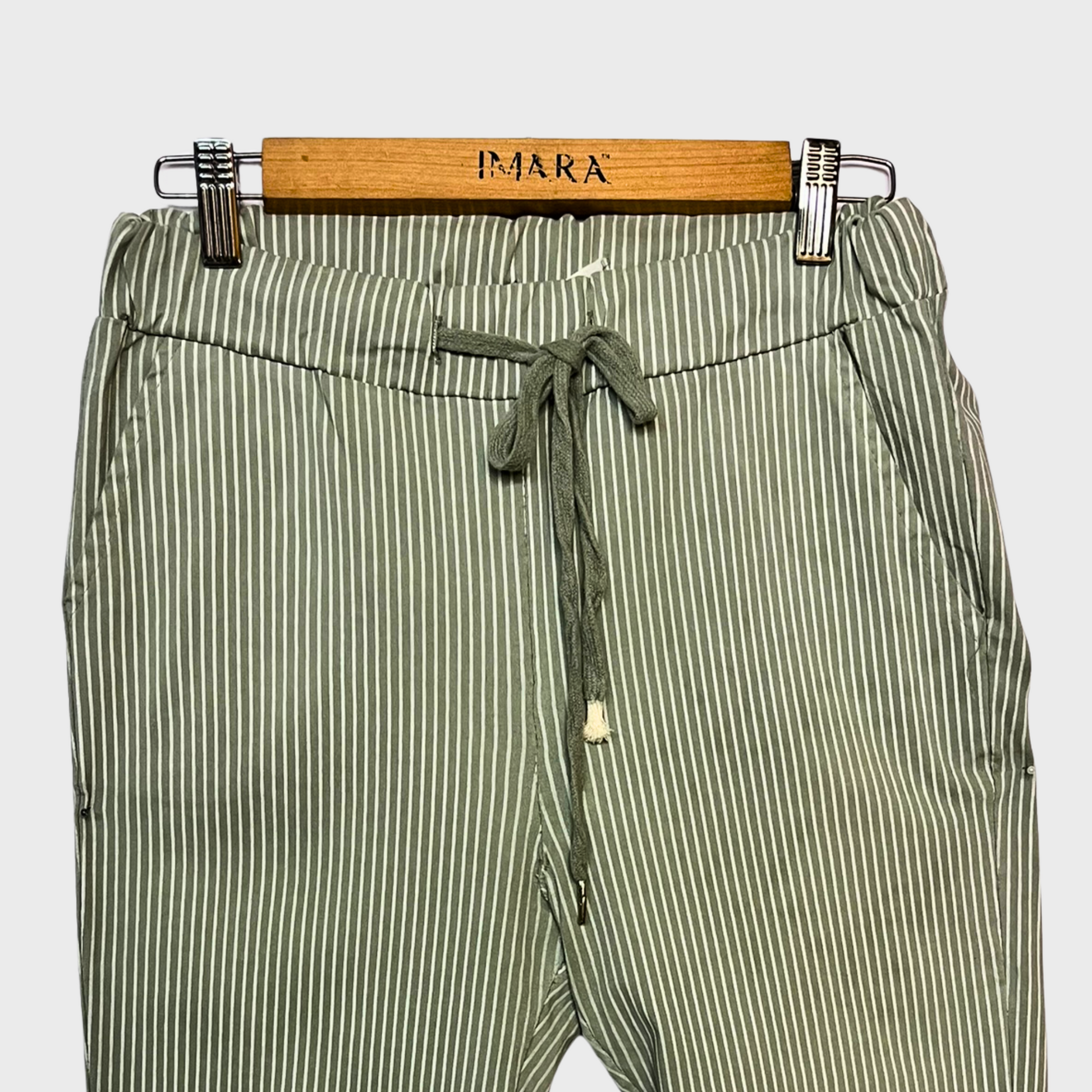 Women’s Semi-Formal Pista Green Striped Trousers – Size 28 Waist | Comfortable & Stylish by Top Trendy