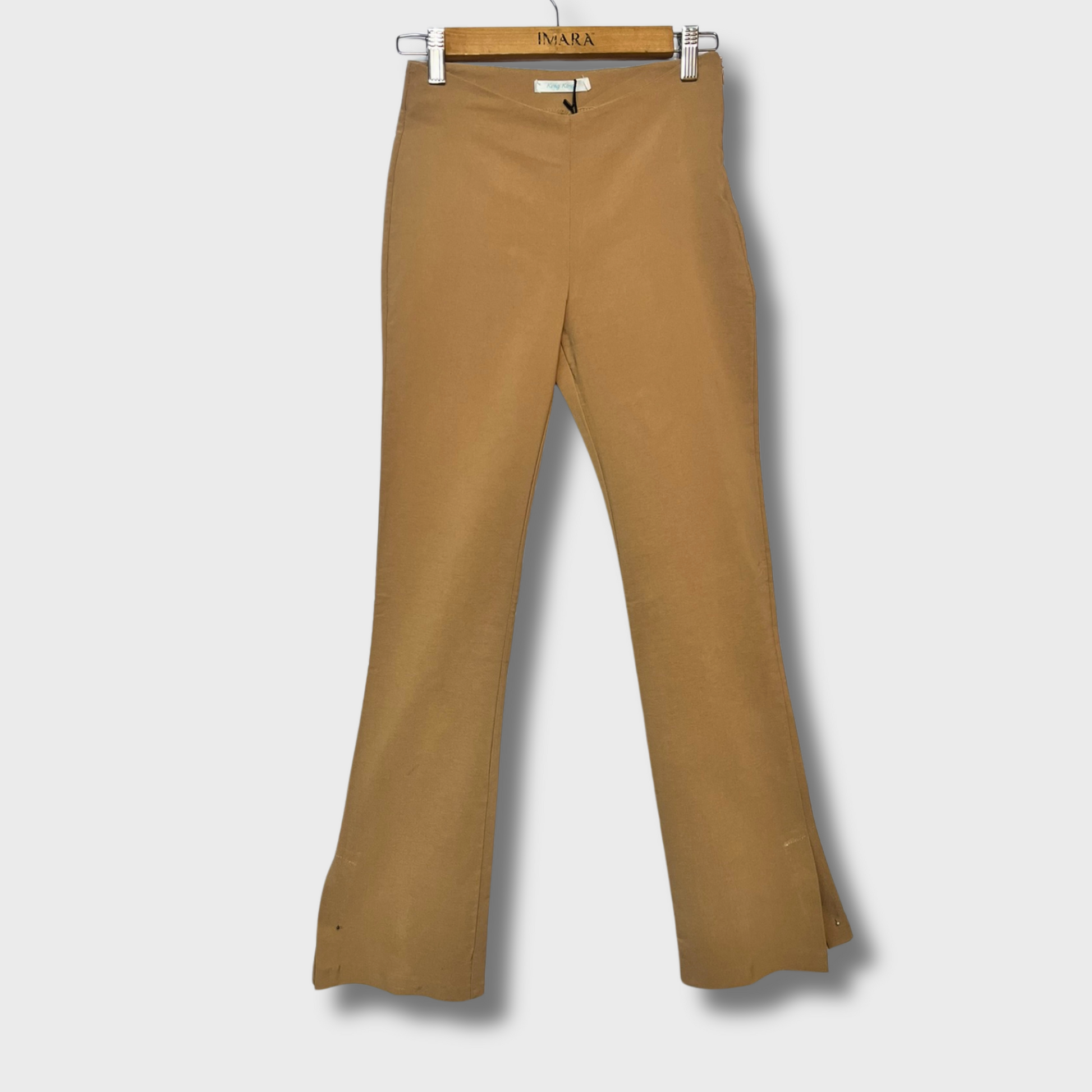 Women’s Semi-Formal Light Brown Trousers – High-Waisted, Slit at the bottom Size 26 Waist | Snatched Fit & Comfort by King Kong