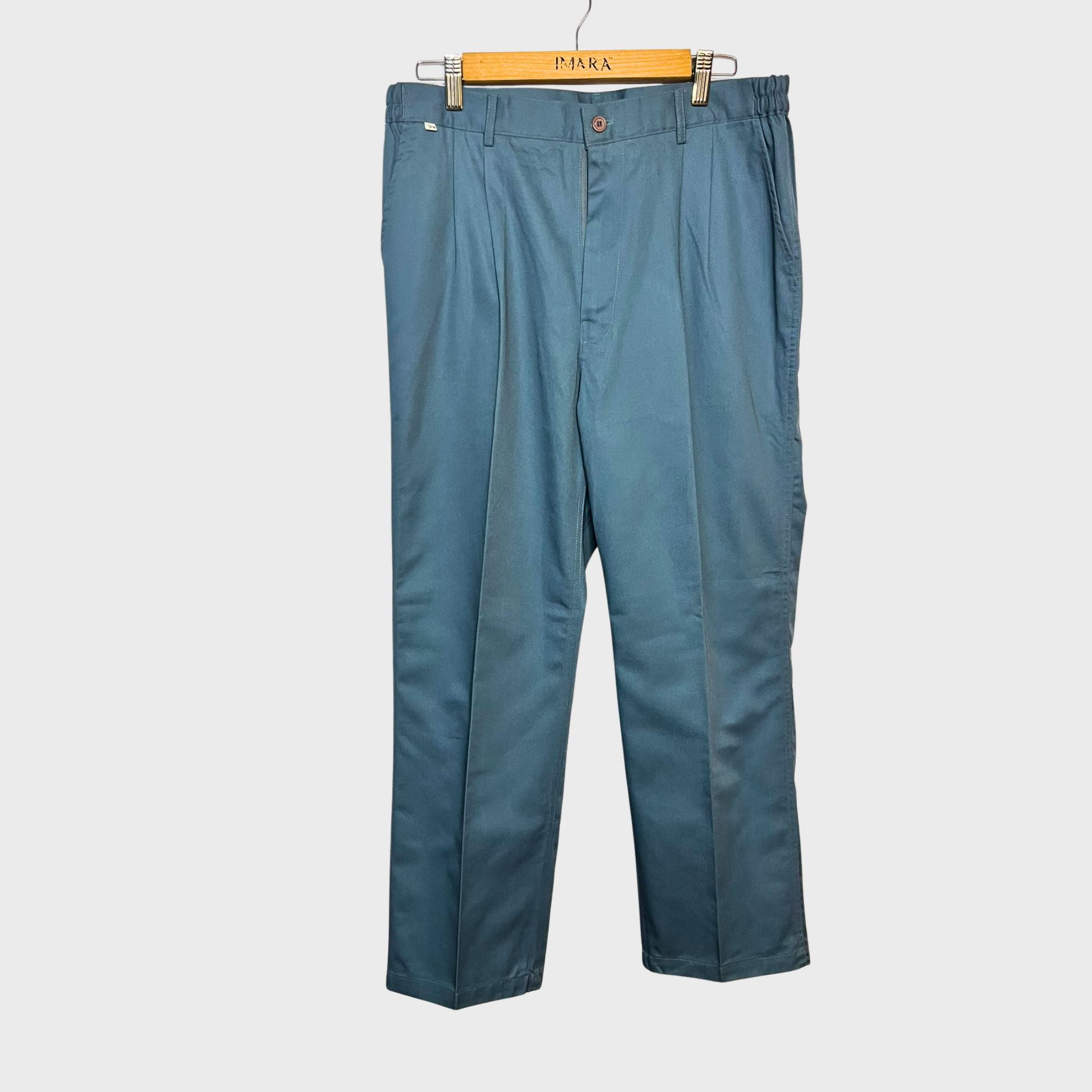 Men’s Teal Blue Trousers – Wide-Legged, Elastic Waist Comfort | Size 34 Waist