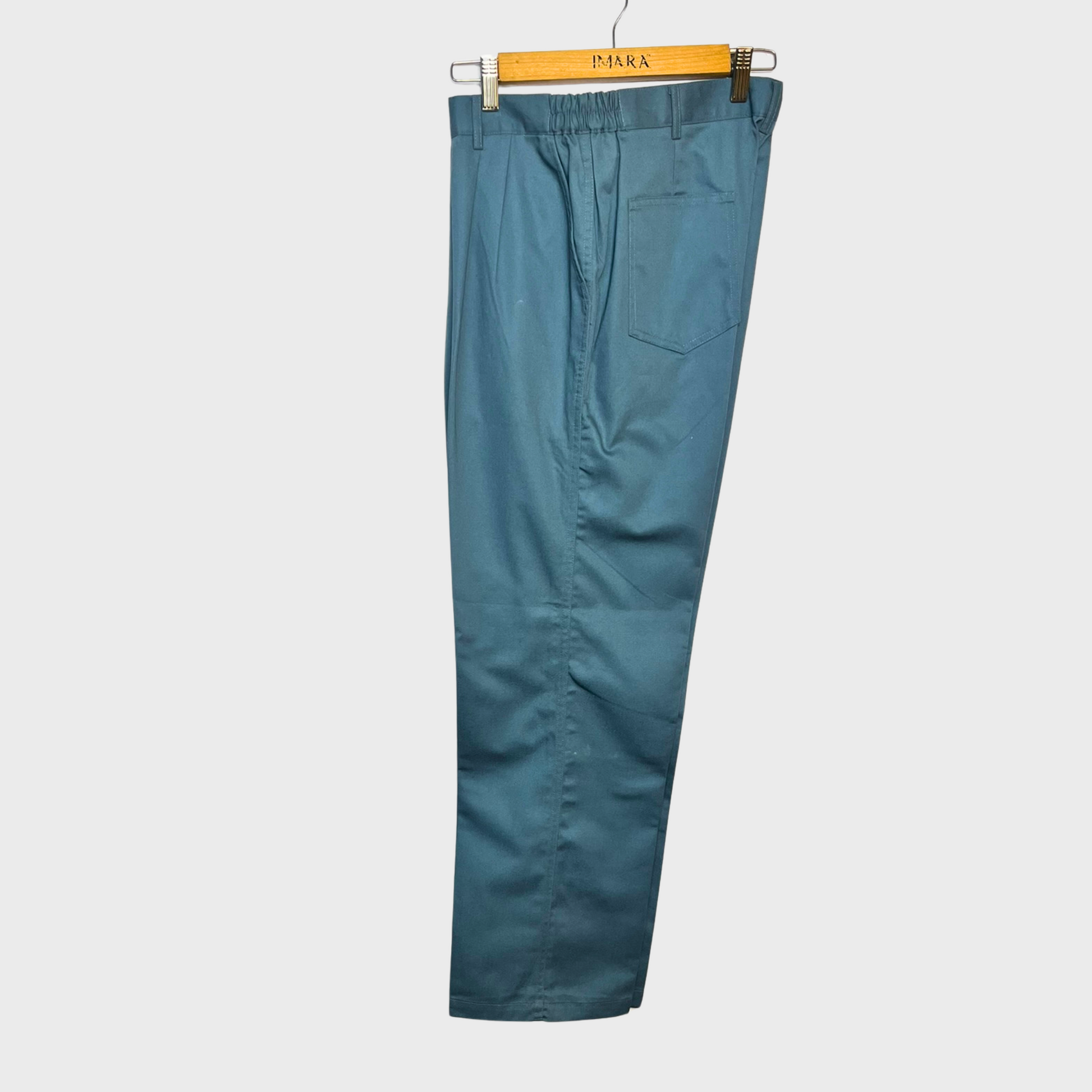 Men’s Teal Blue Trousers – Wide-Legged, Elastic Waist Comfort | Size 34 Waist