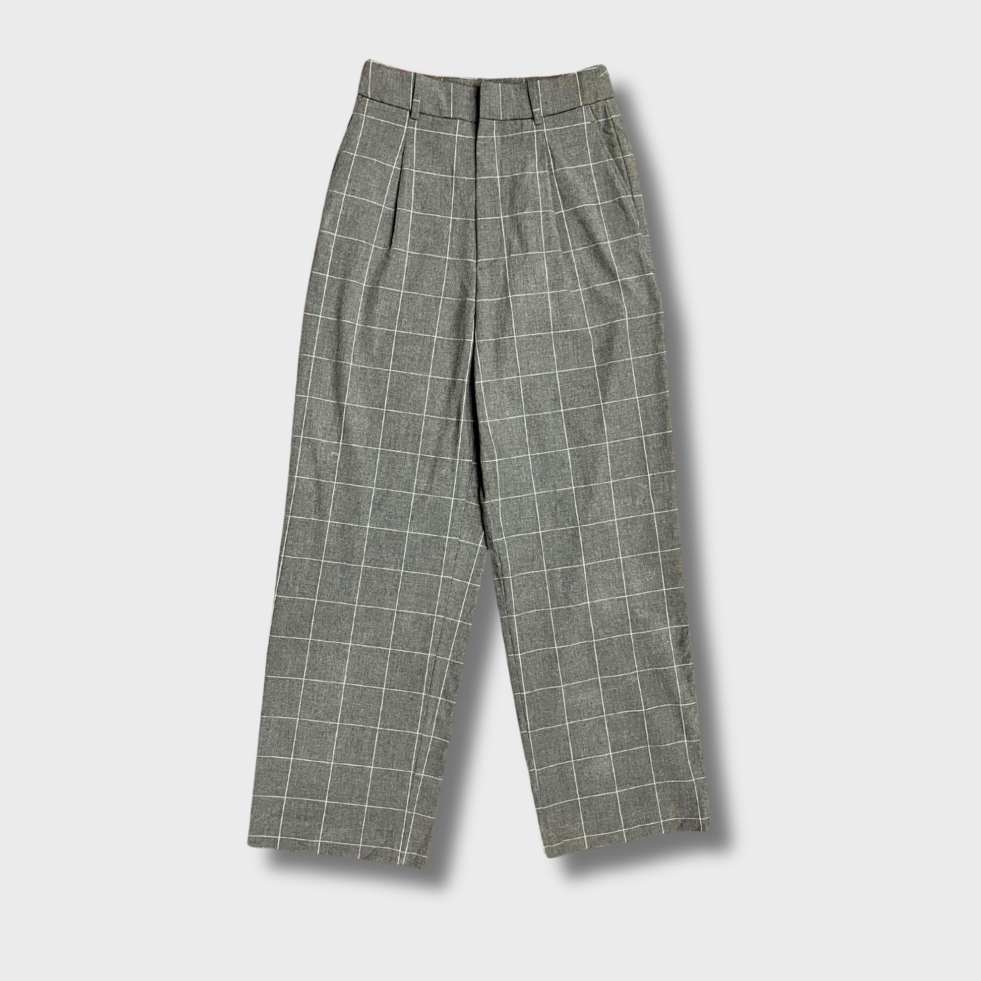 Women’s Smoke Grey Check Trousers – Wide-Legged Comfort | UNIQLO Clean Fit (Waist 26)
