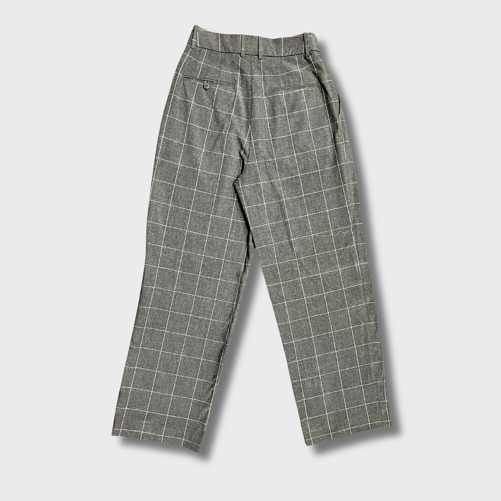 Women’s Smoke Grey Check Trousers – Wide-Legged Comfort | UNIQLO Clean Fit (Waist 26)