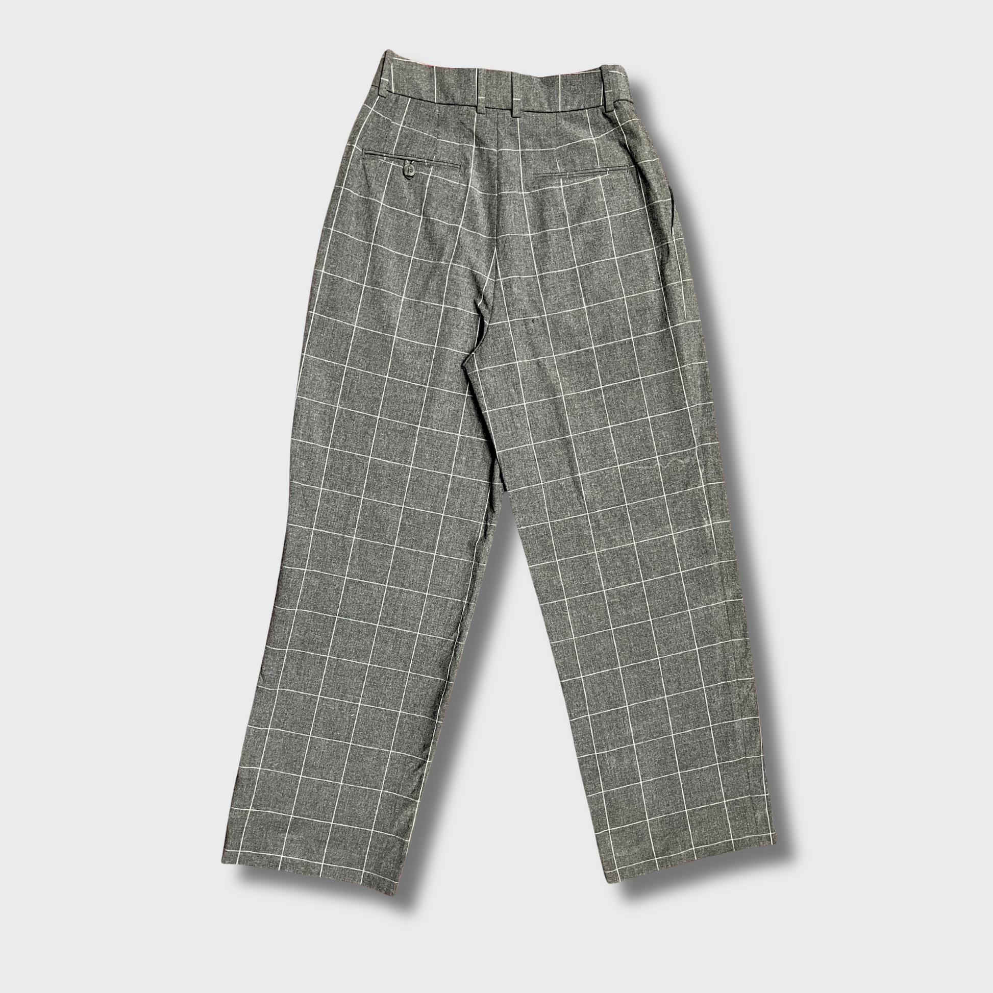Women’s Smoke Grey Check Trousers – Wide-Legged Comfort | UNIQLO Clean Fit (Waist 26)