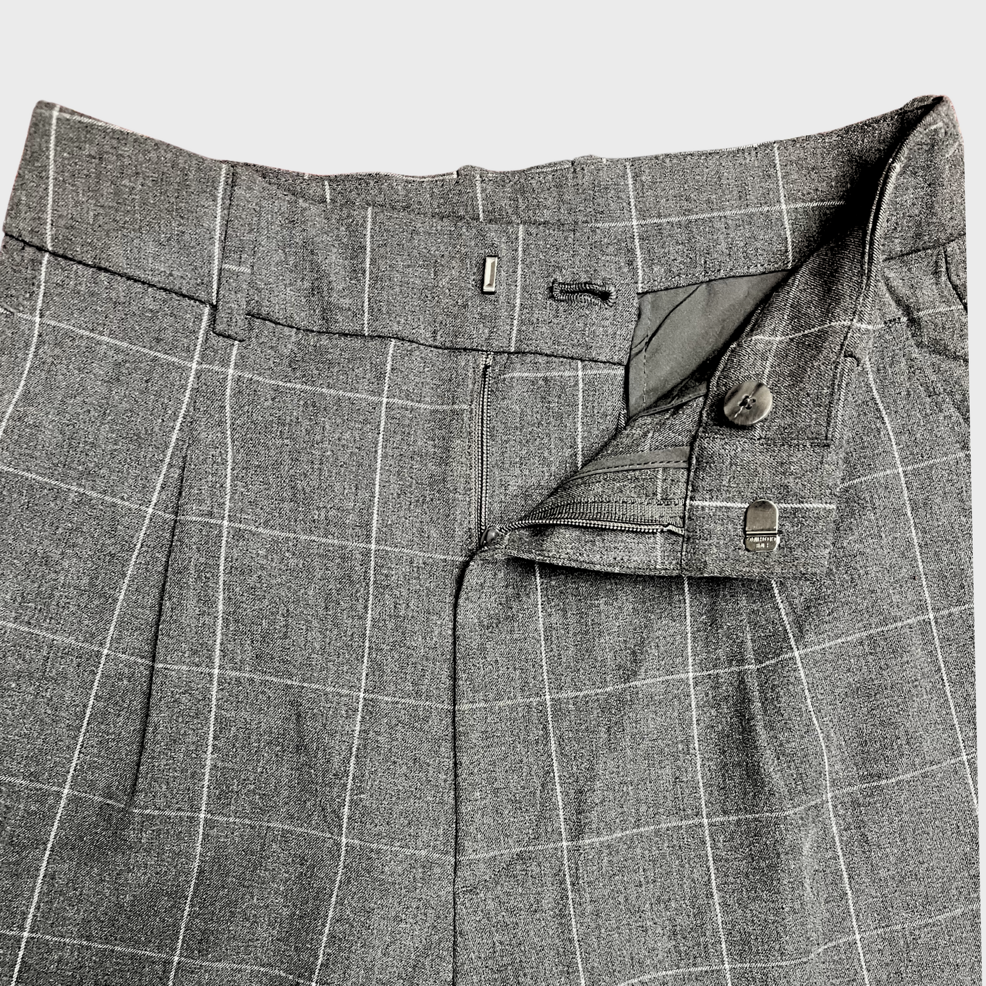 Women’s Smoke Grey Check Trousers – Wide-Legged Comfort | UNIQLO Clean Fit (Waist 26)