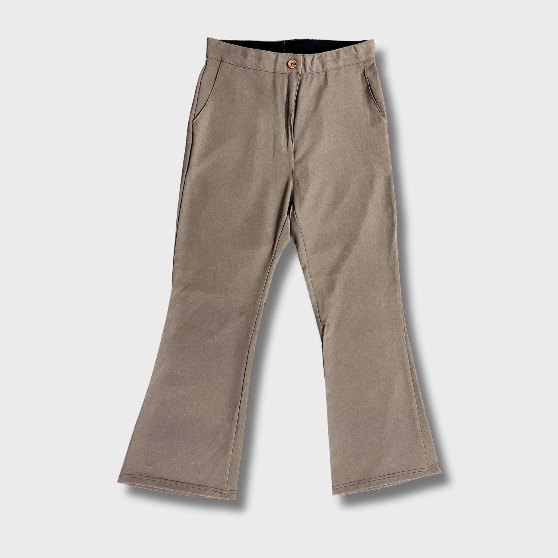 Women’s Flared Trousers in Bark Brown – Stretchy & Comfortable Size 28 | RAON