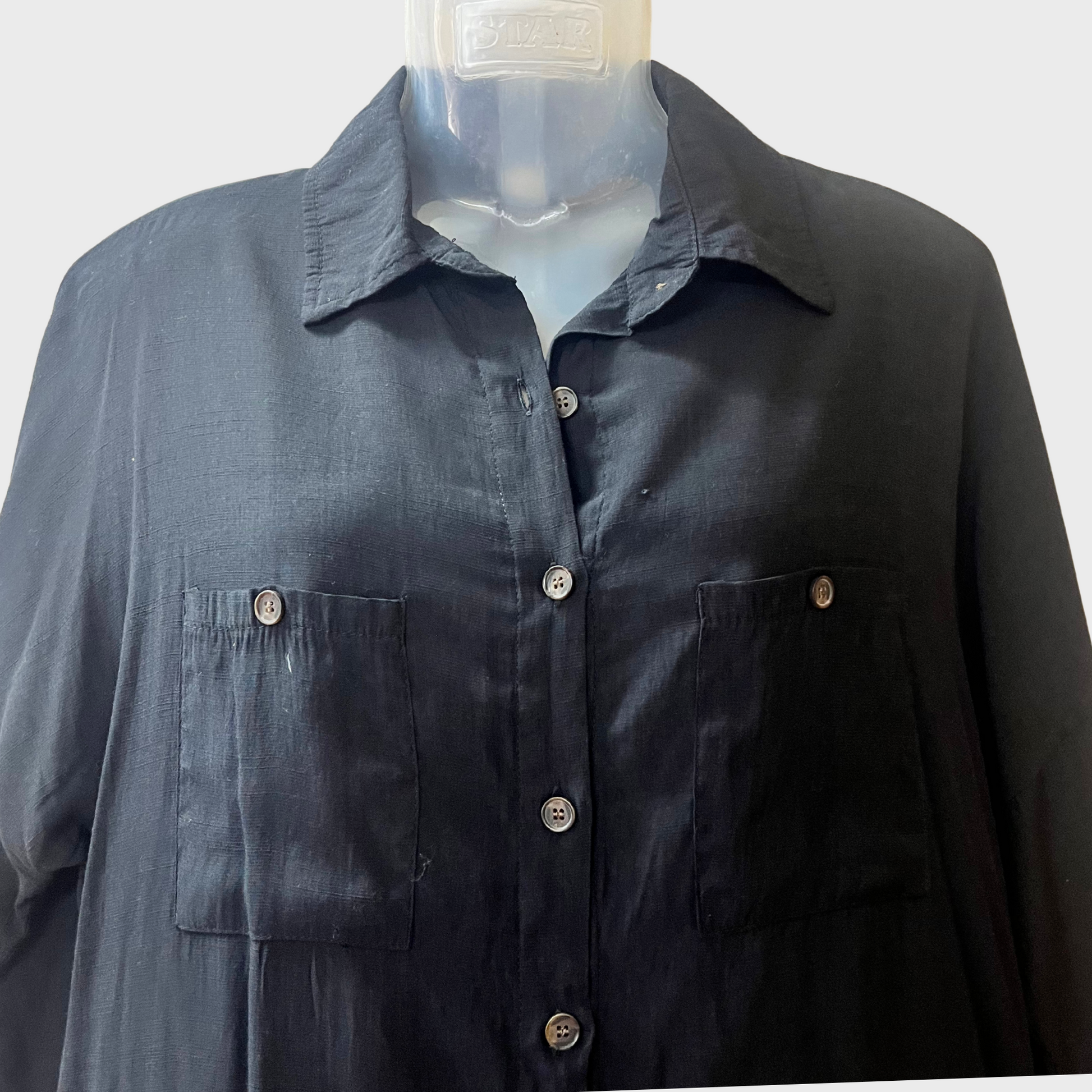 Women’s Black Loose Oversized Shirt – XL Size with Front Pockets | Perfect for Outings & College Wear