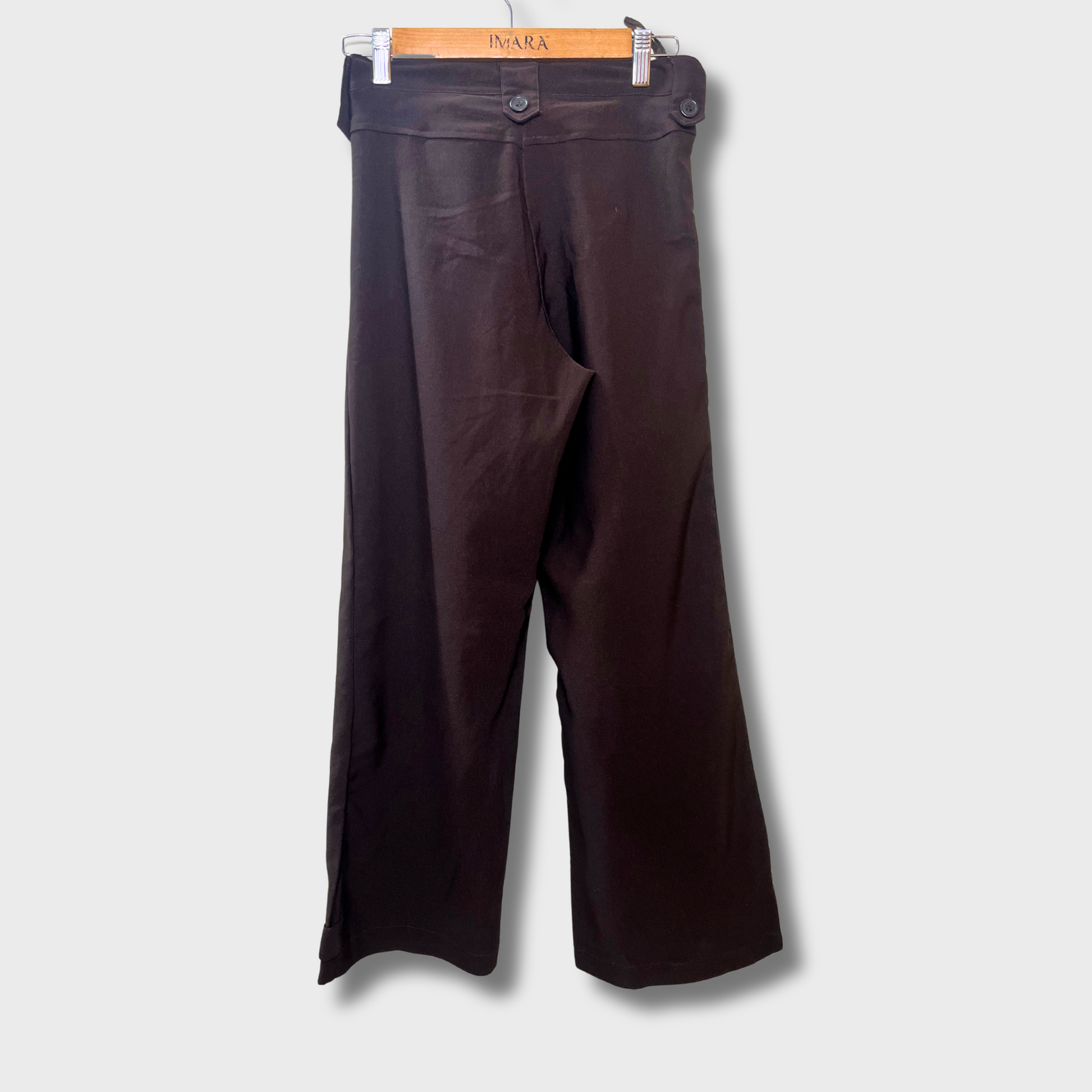 Women’s Brown Office Trousers – Size 28 Waist | Mia Linea® Straight Leg Dress Pants with Button Detail