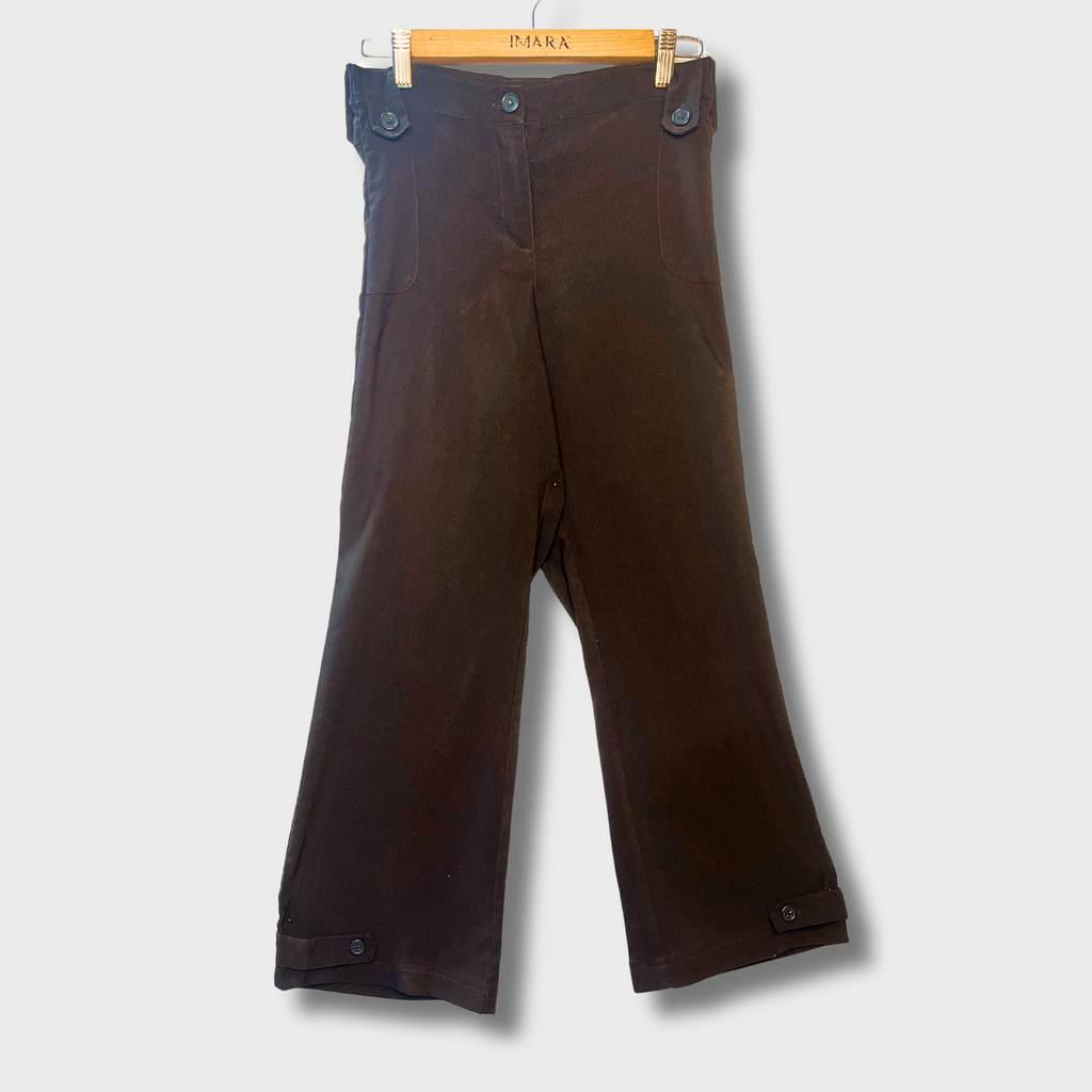 Women’s Brown Office Trousers – Size 28 Waist | Mia Linea® Straight Leg Dress Pants with Button Detail