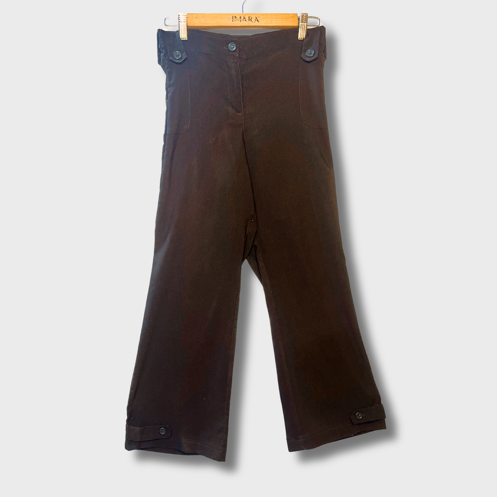 Women’s Brown Office Trousers – Size 28 Waist | Mia Linea® Straight Leg Dress Pants with Button Detail