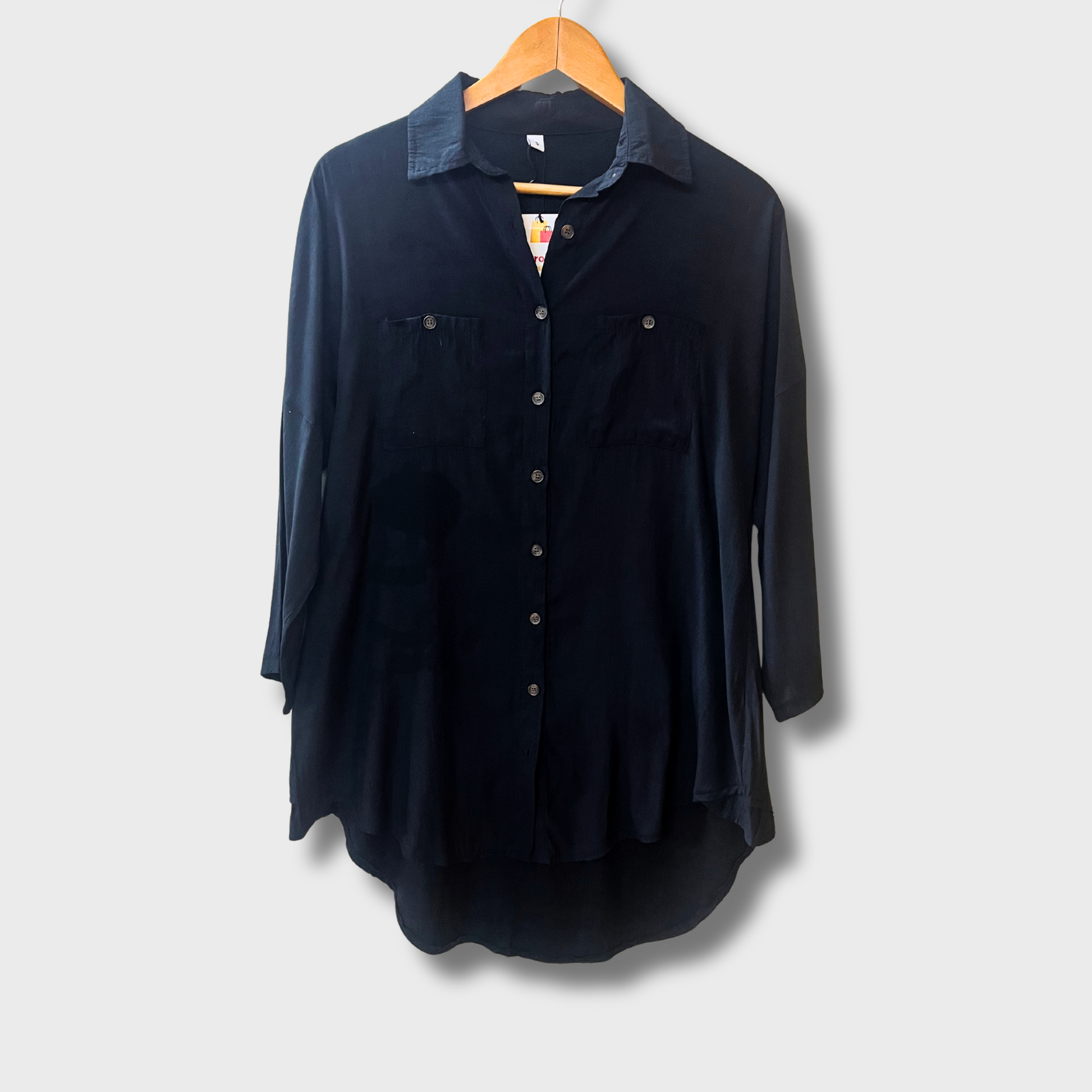 Women’s Black Loose Oversized Shirt – XL Size with Front Pockets | Perfect for Outings & College Wear