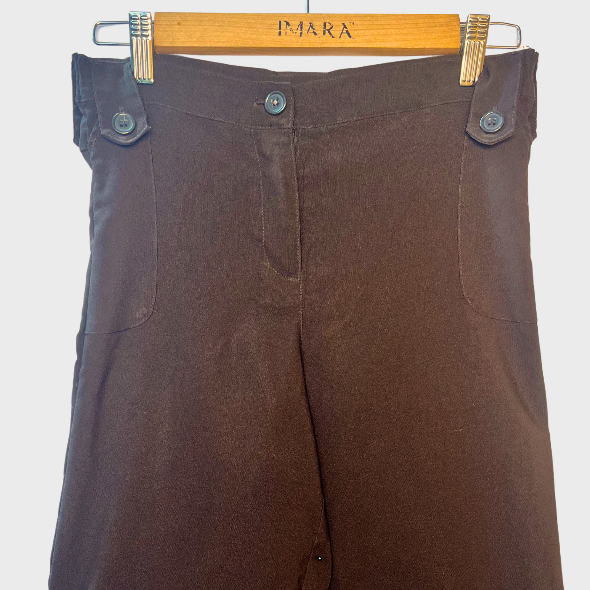 Women’s Brown Office Trousers – Size 28 Waist | Mia Linea® Straight Leg Dress Pants with Button Detail