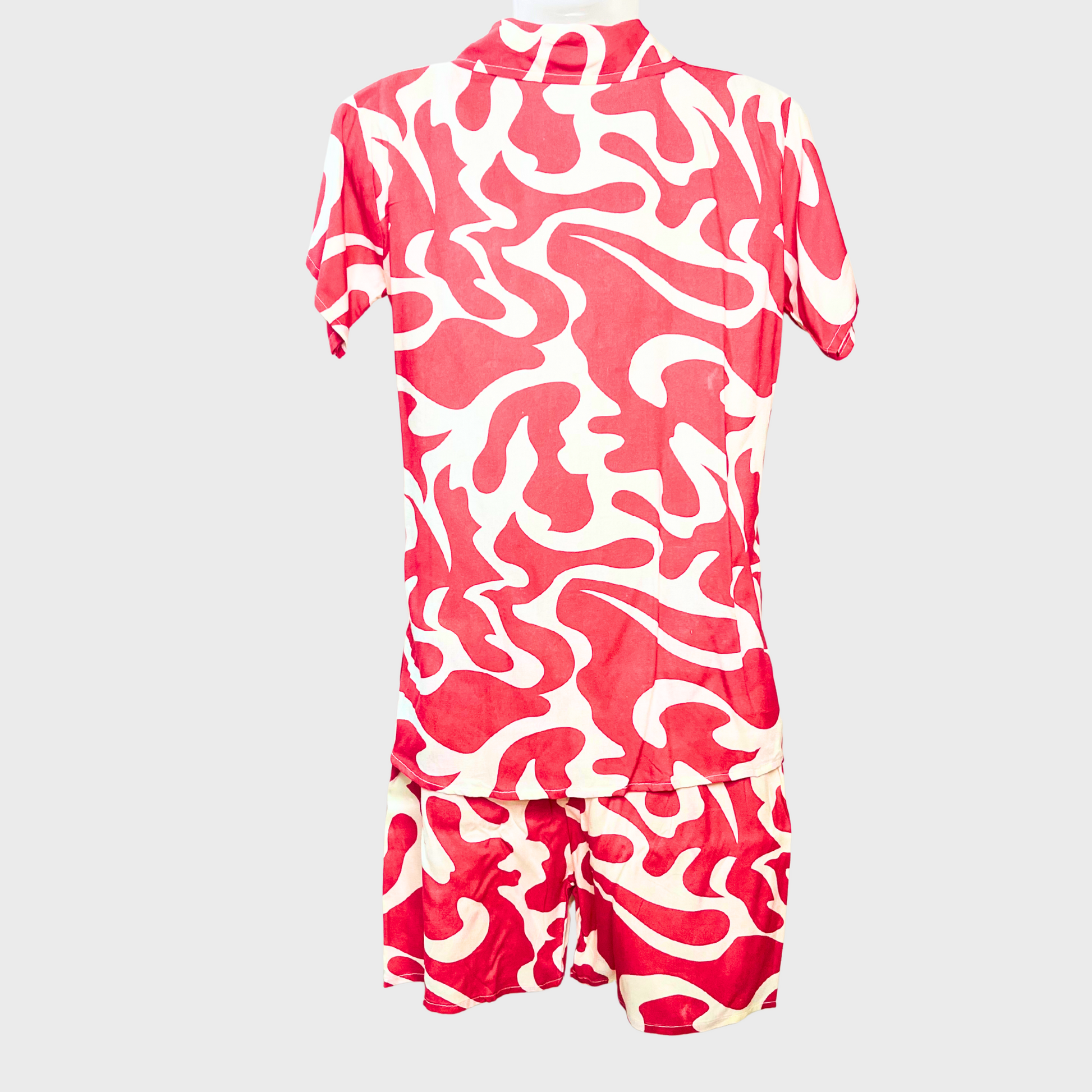 Women’s Vibrant Pink & White Night Suit Cord Set – Soft, Breathable Cotton Shorts Matching Set (Size M)