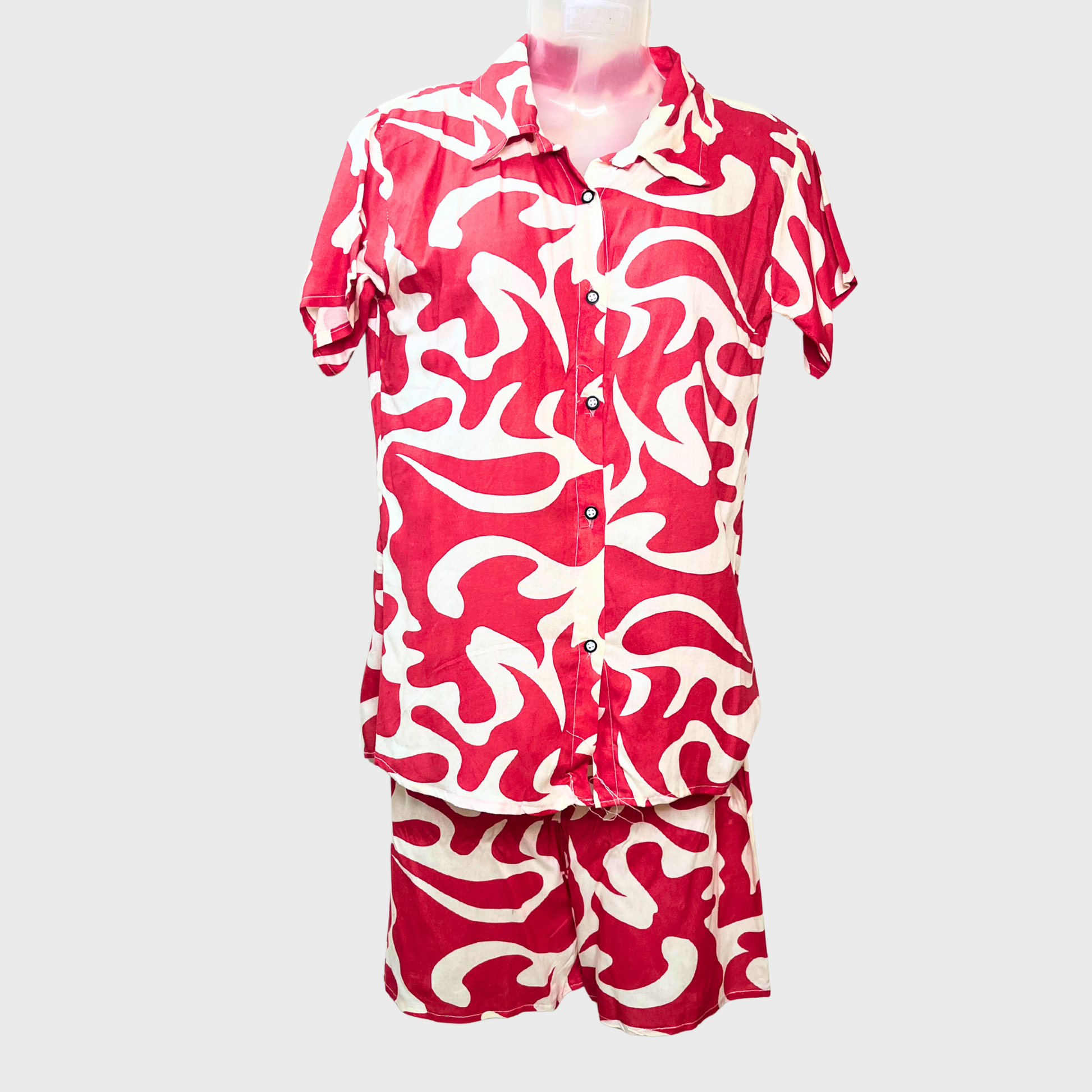 Women’s Vibrant Pink & White Night Suit Cord Set – Soft, Breathable Cotton Shorts Matching Set (Size M)