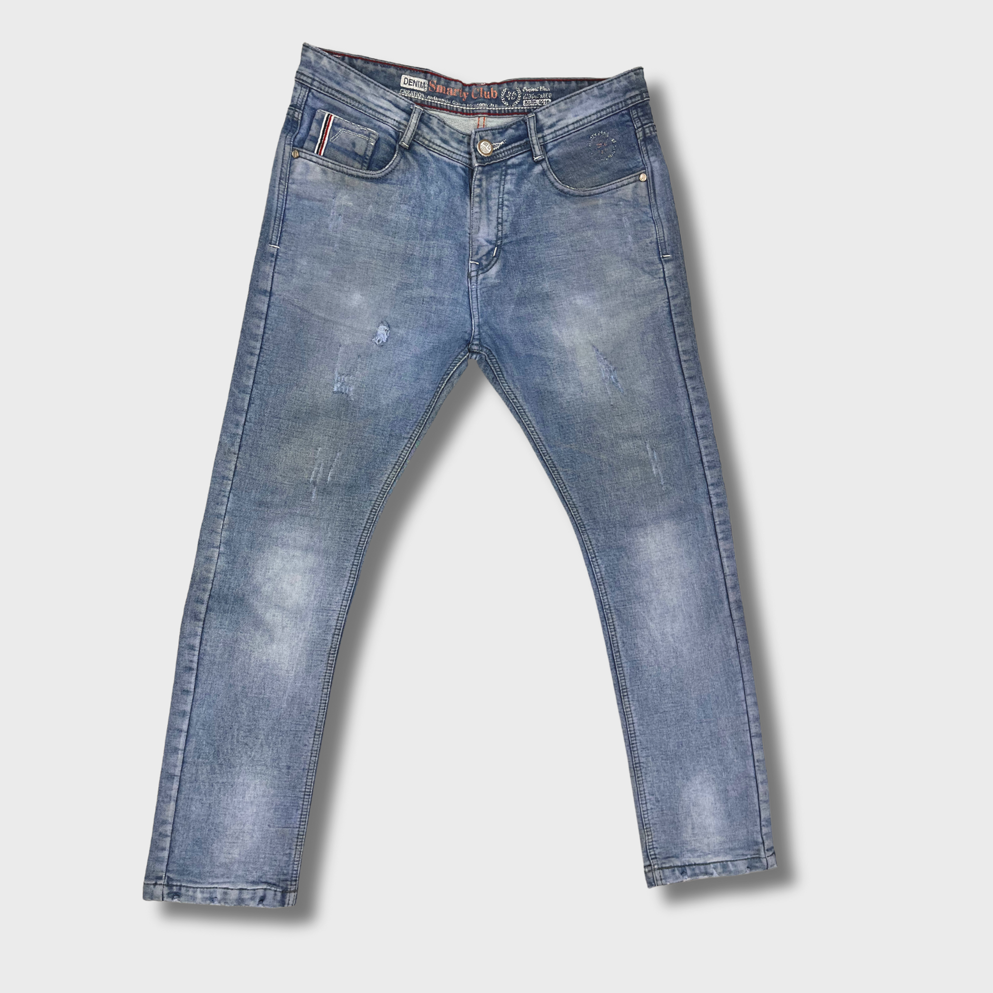 Men’s Blue Denim Ripped Jeans – Size 34 Waist | Smarty Club® Classic Fit & Comfort