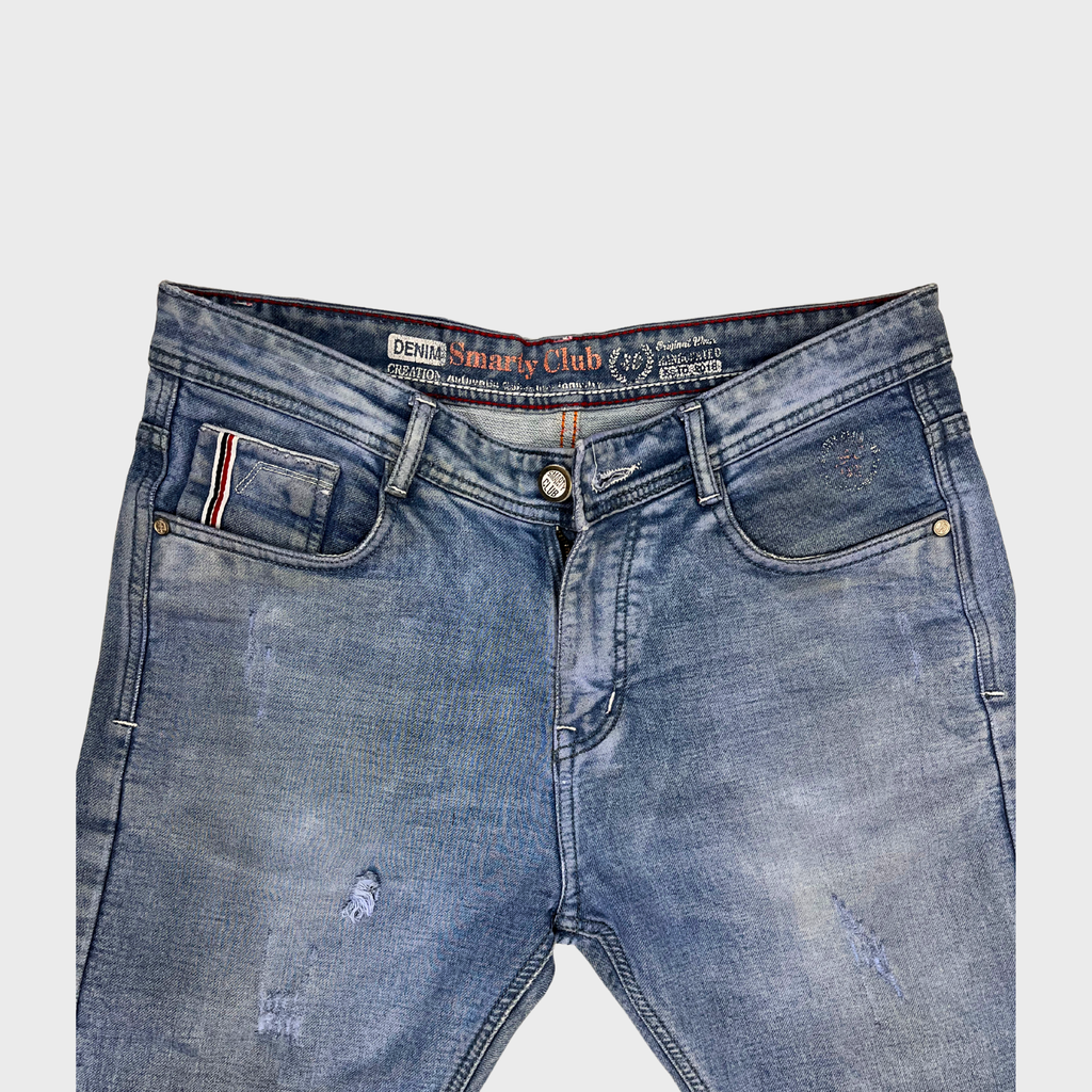 Men’s Blue Denim Ripped Jeans – Size 34 Waist | Smarty Club® Classic Fit & Comfort