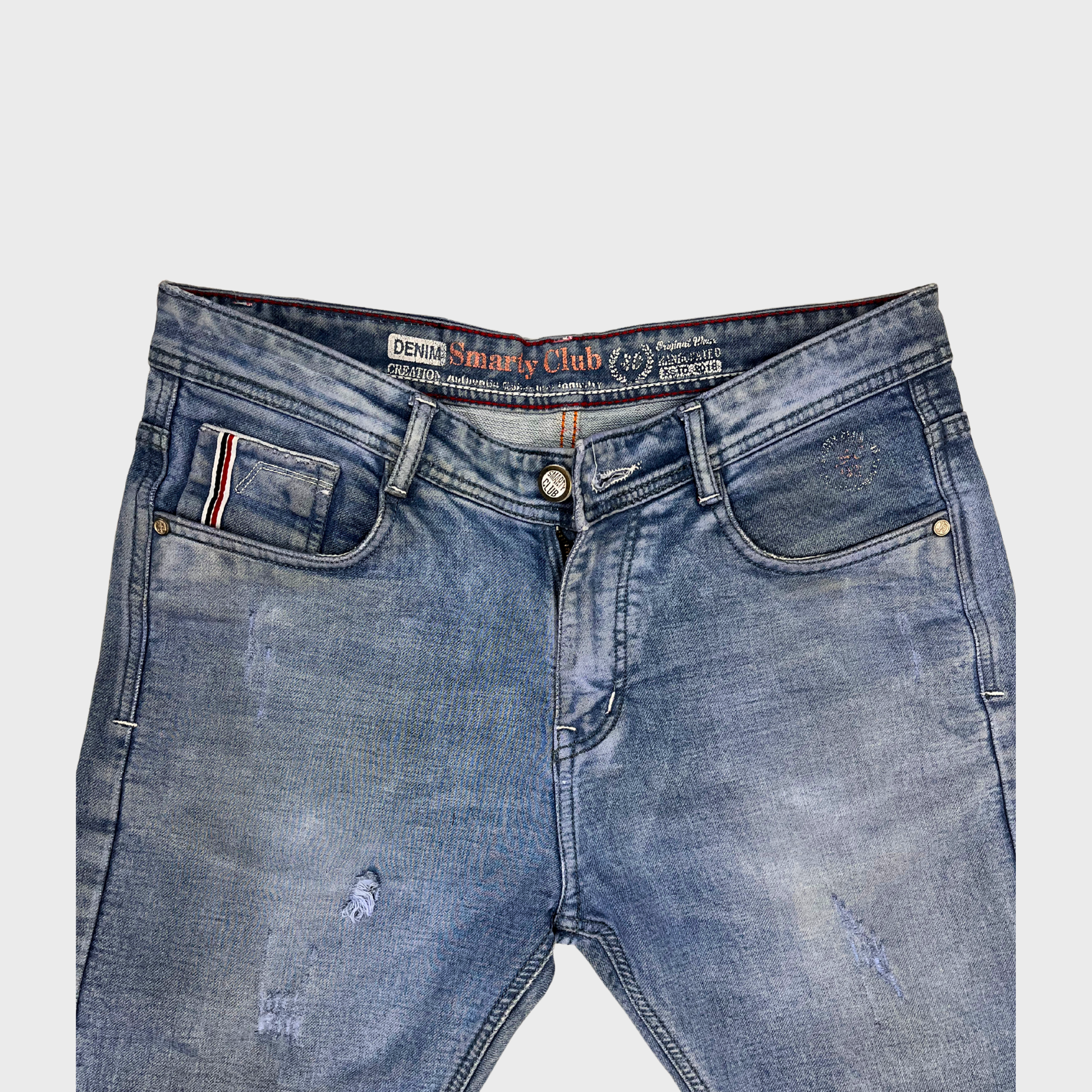 Men’s Blue Denim Ripped Jeans – Size 34 Waist | Smarty Club® Classic Fit & Comfort
