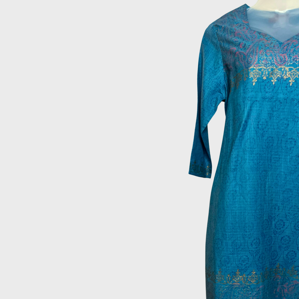 Women's Turquoise Printed Kurti & Everyday Comfort in Size M | Stylish & Breathable