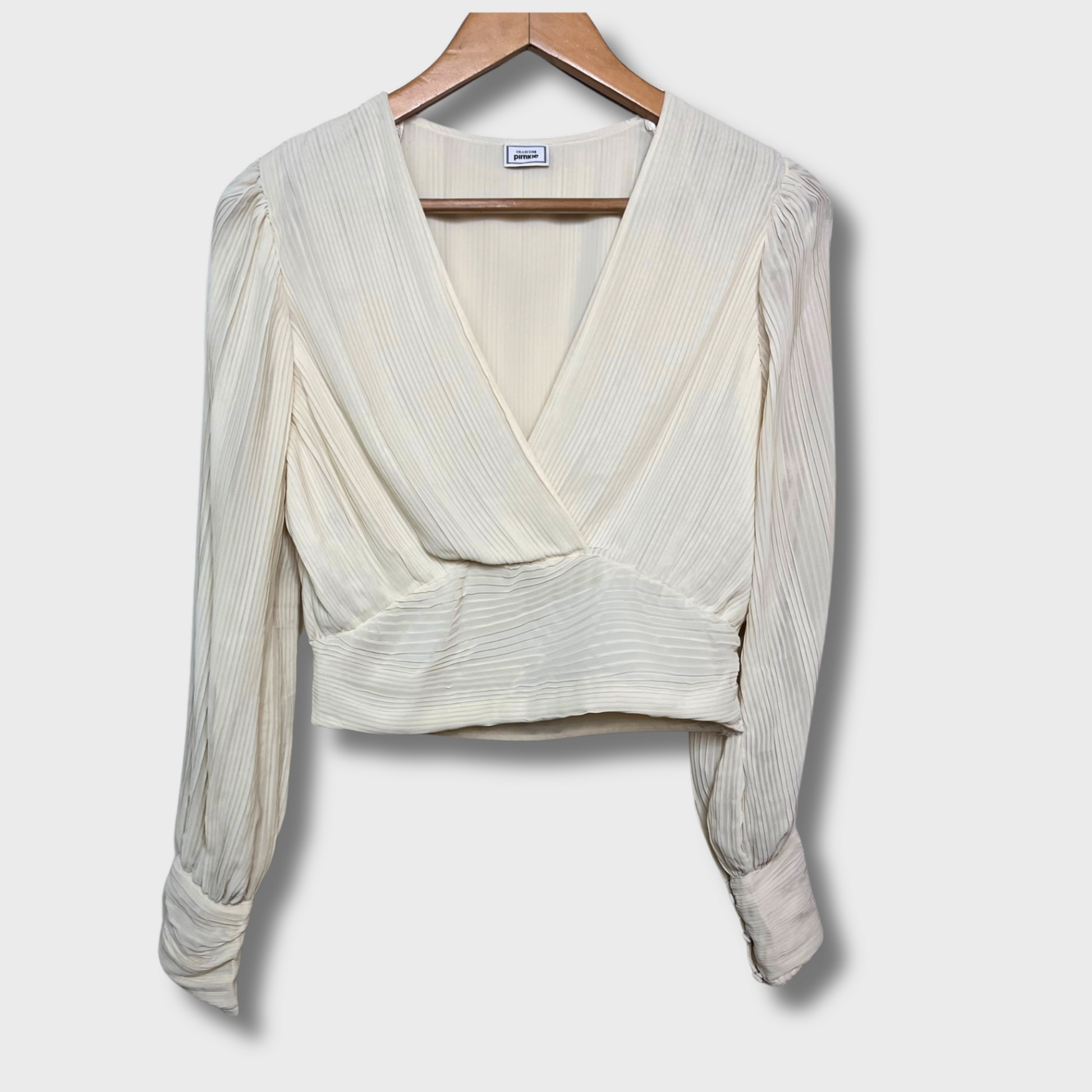 Women’s Cream Crop Top – Bishop Sleeves & Plunged V-Neck | Pimkie Collection | Size M | Classy & Elegant