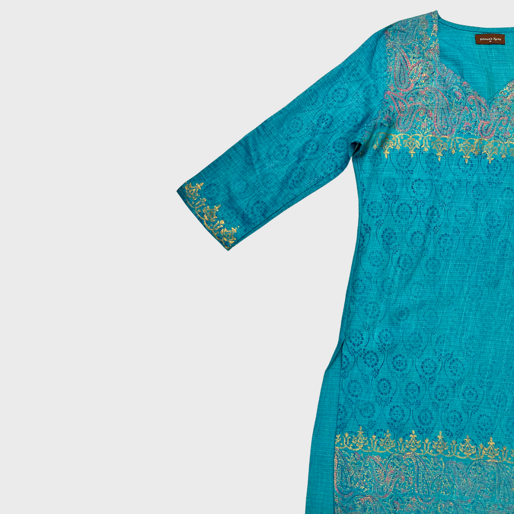 Women's Turquoise Printed Kurti & Everyday Comfort in Size M | Stylish & Breathable