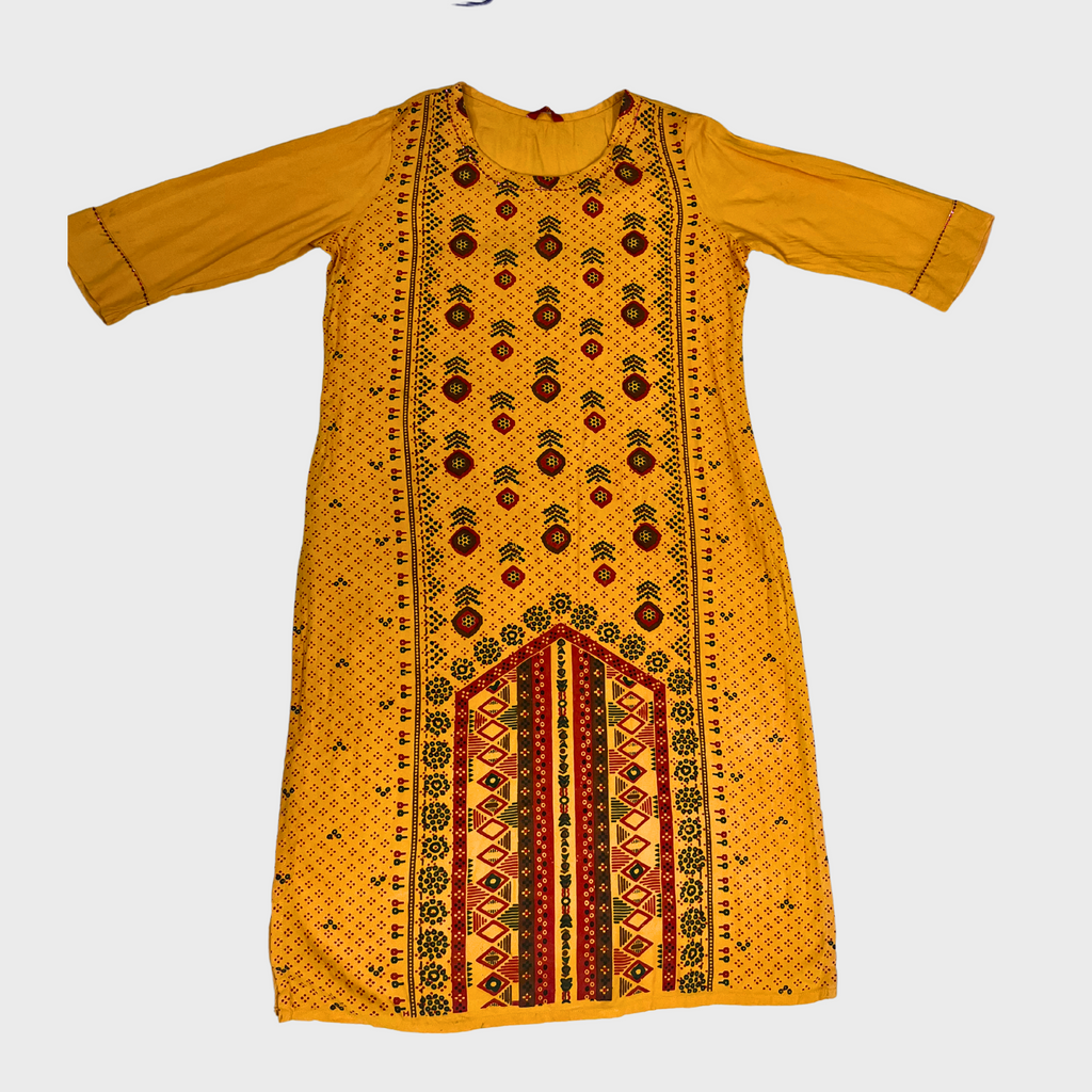 Women’s Yellow Printed Kurti – Cotton Everyday Wear | Size M | Elegant & Stylish | BY KW™ Brand