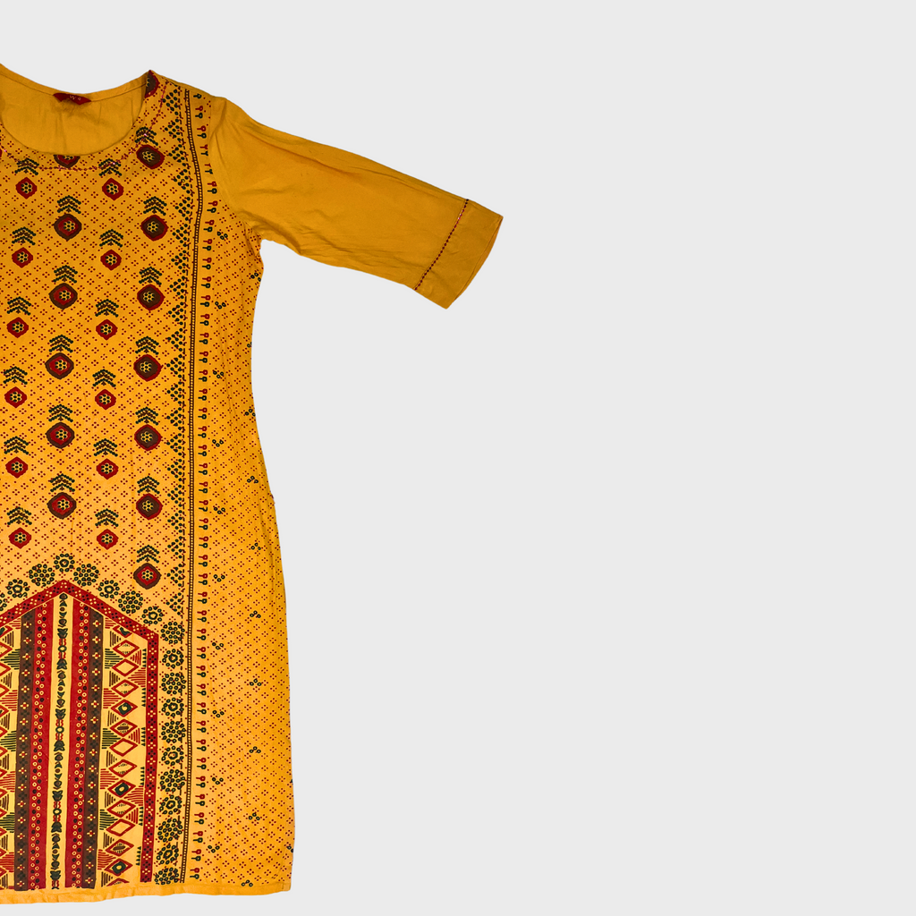 Women’s Yellow Printed Kurti – Cotton Everyday Wear | Size M | Elegant & Stylish | BY KW™ Brand