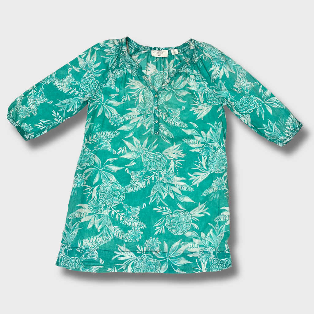 Women’s Light Green Floral Printed Short Kurti – Cotton, Breezy & Elegant | Size M | H&M
