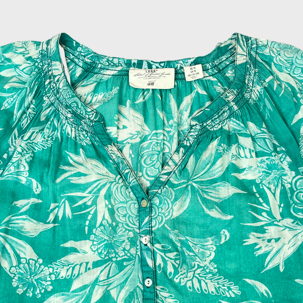 Women’s Light Green Floral Printed Short Kurti – Cotton, Breezy & Elegant | Size M | H&M