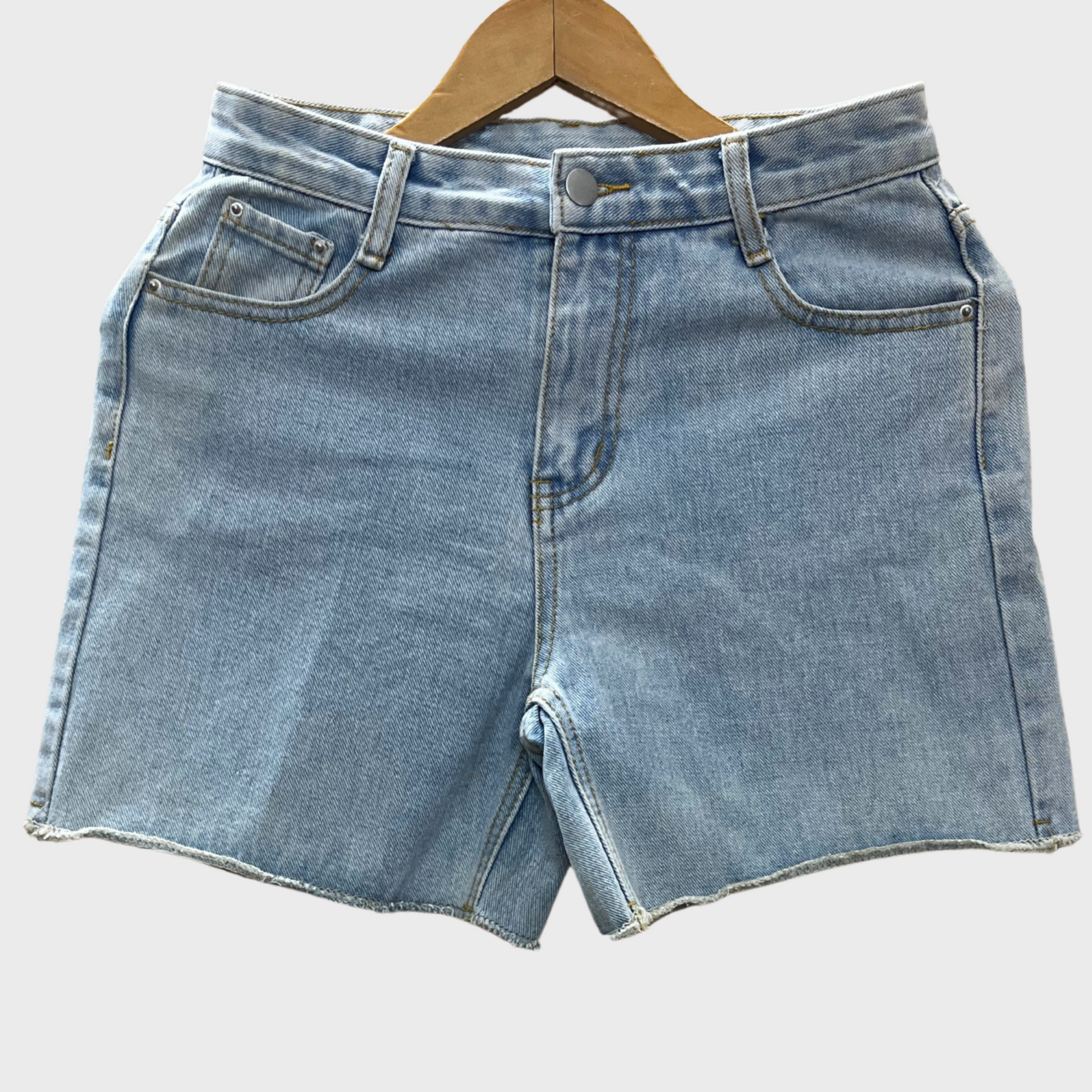 High-Waist Light Wash Denim Shorts for Women – Vintage Raw Hem