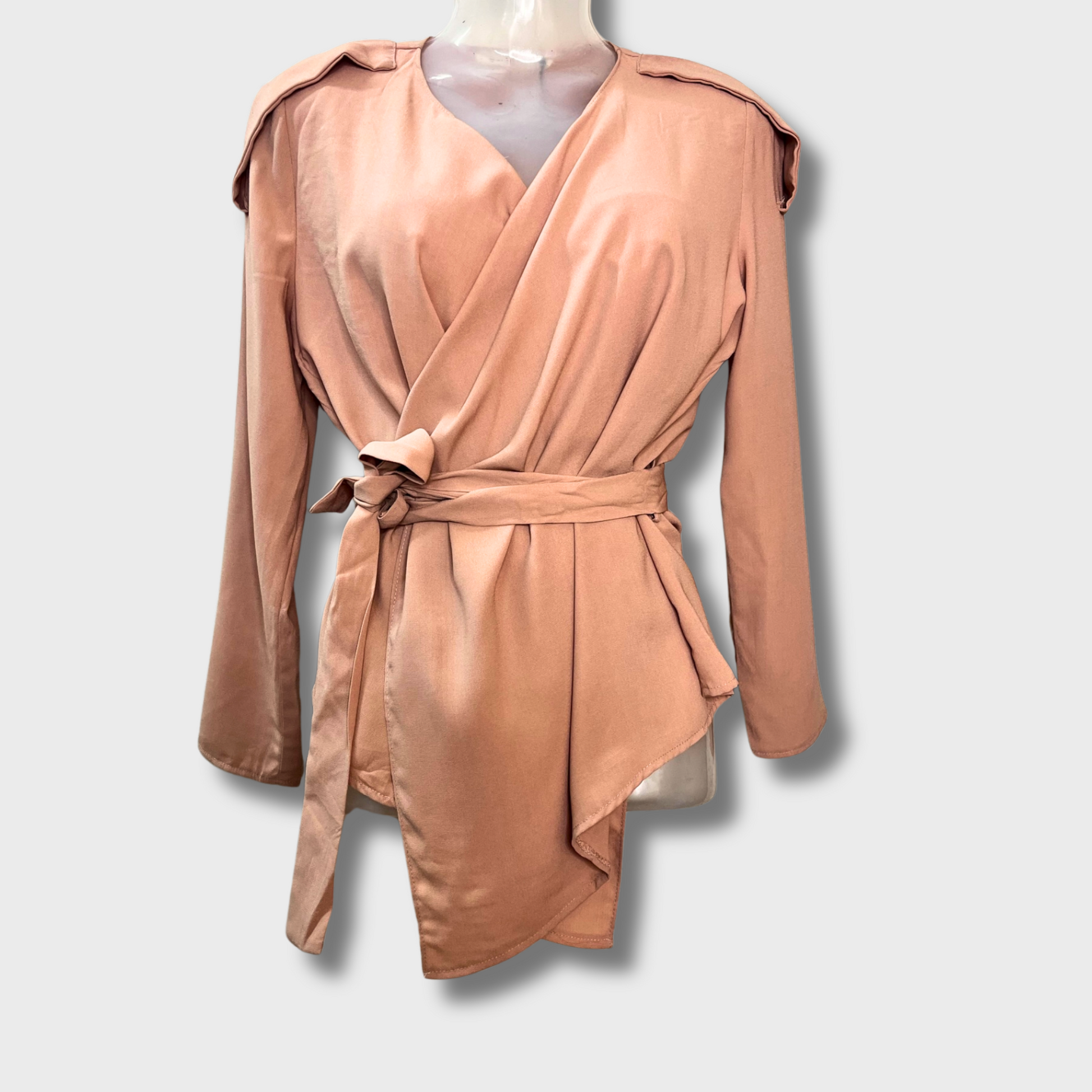 Women’s Nude Pink Fancy Tie Top – Full Sleeves | Korean Size S | Elegant & Feminine Blouse