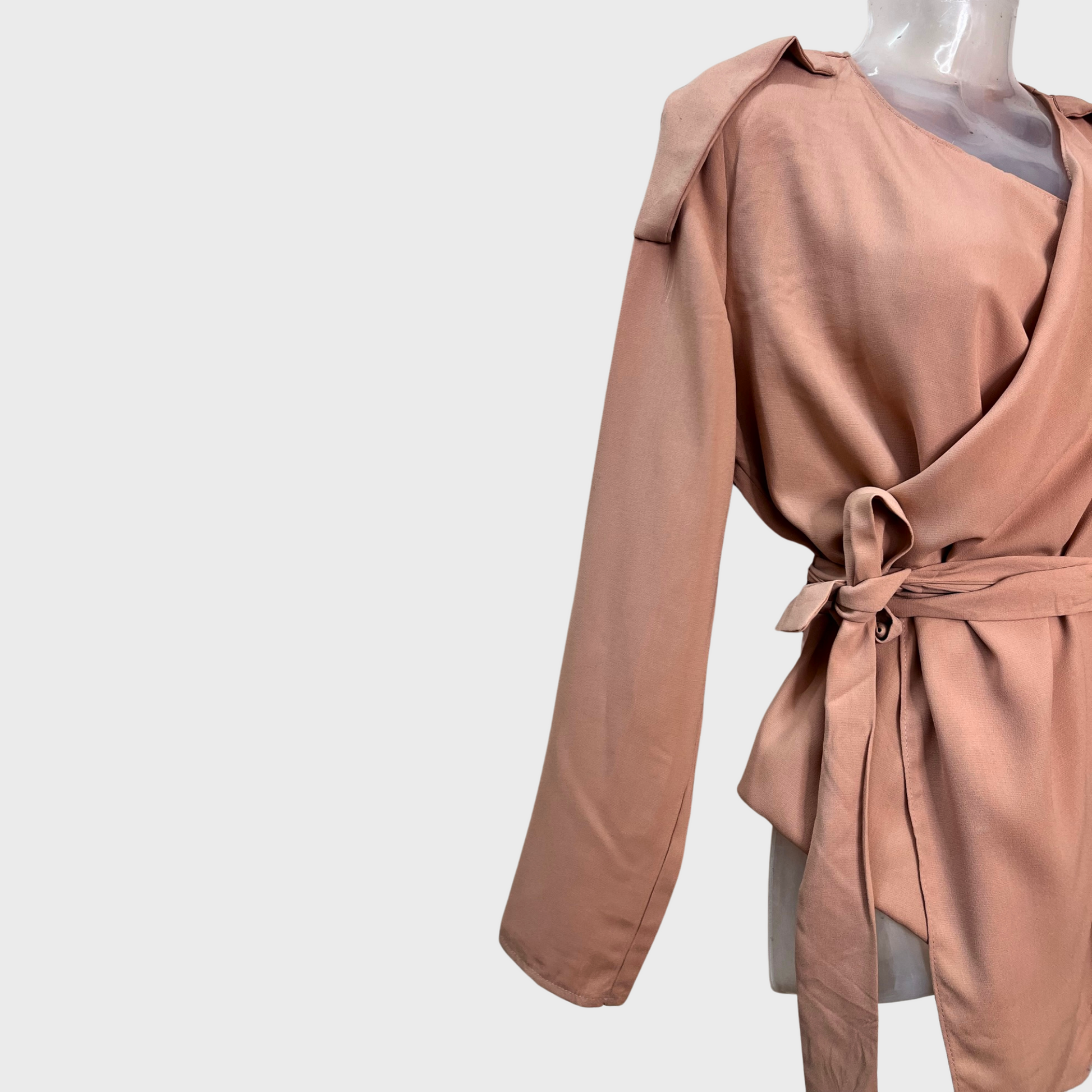 Women’s Nude Pink Fancy Tie Top – Full Sleeves | Korean Size S | Elegant & Feminine Blouse