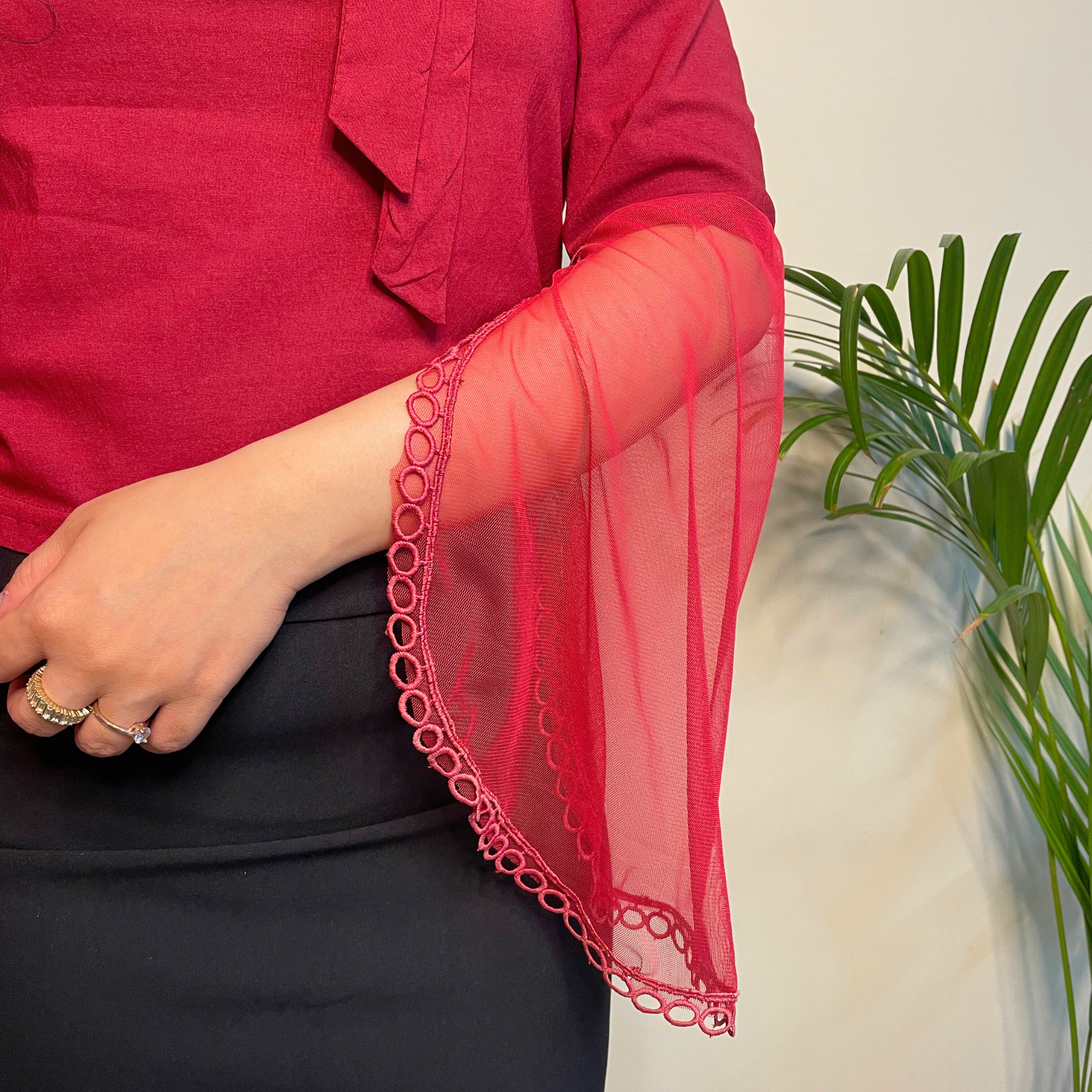 Women’s Fancy Maroon Top with Belle Sleeves – Size S | Cute Corner Collection® Elegant Blouse
