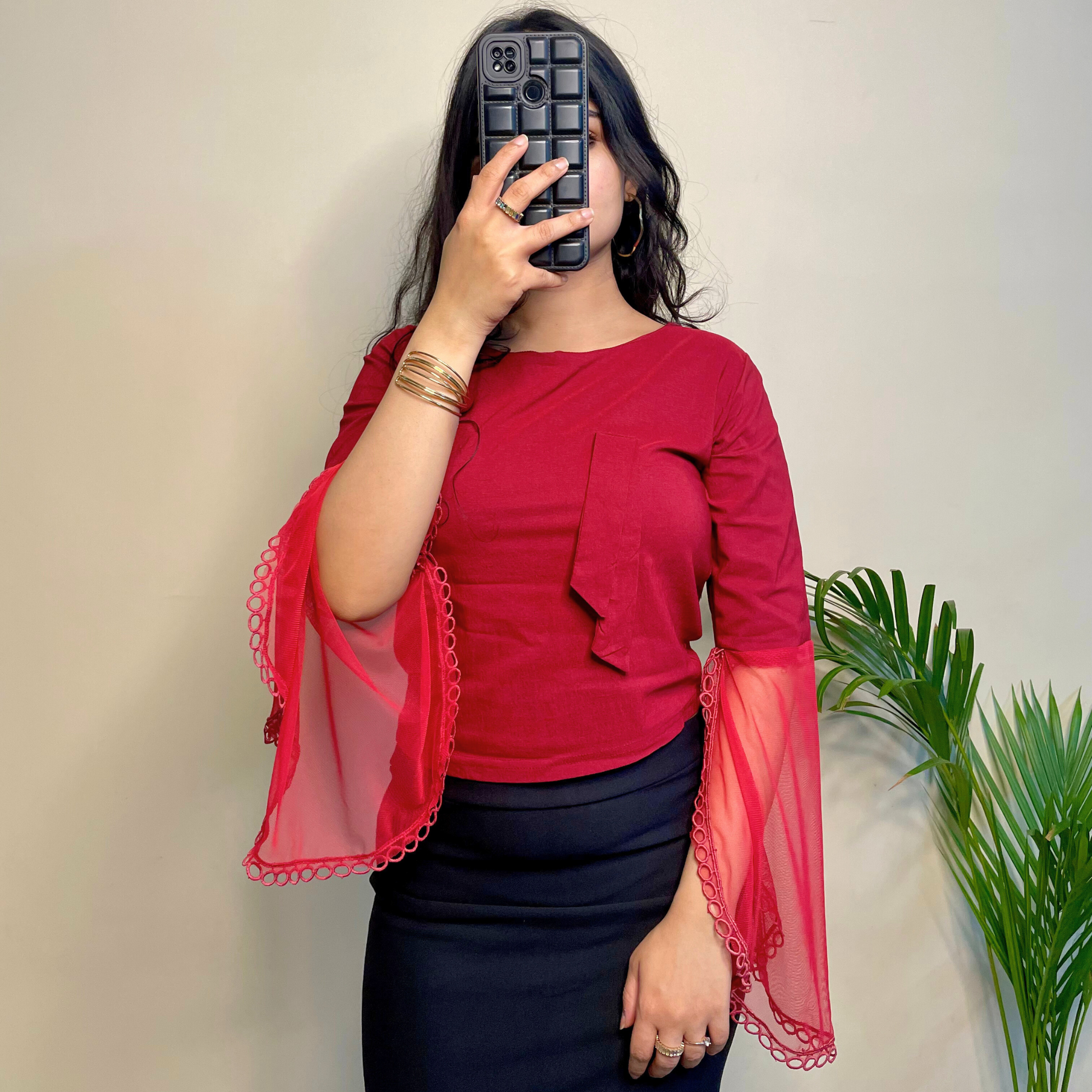 Women’s Fancy Maroon Top with Belle Sleeves – Size S | Cute Corner Collection® Elegant Blouse