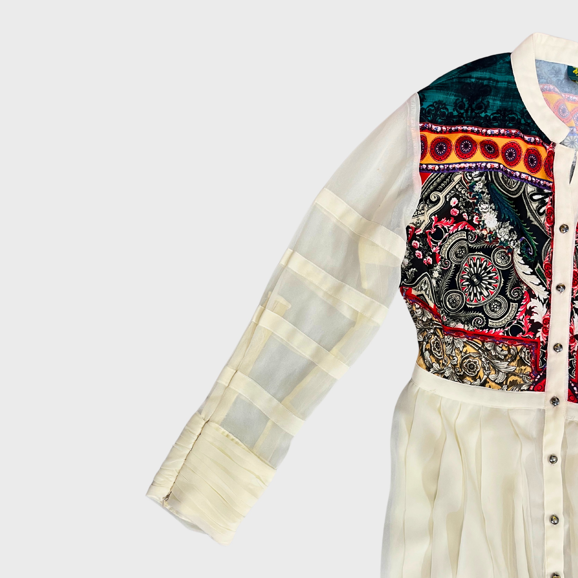 Women's Cream Long Dress & Elegant Elegant Print & Detailed Sleeves | Size M | Rudriika