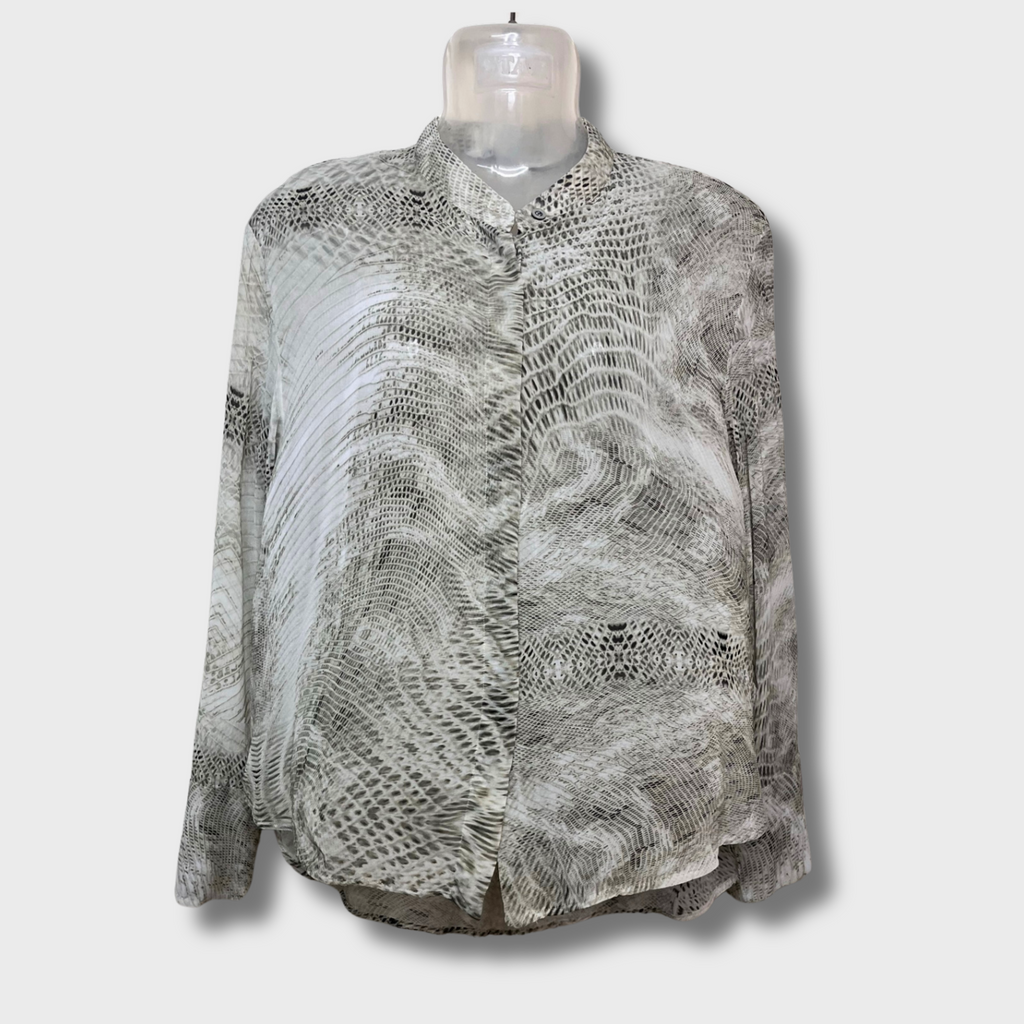 Women’s Grey Printed Georgette Long Sleeve Shirt – Size L | ZARA® Chic See-Through Blouse