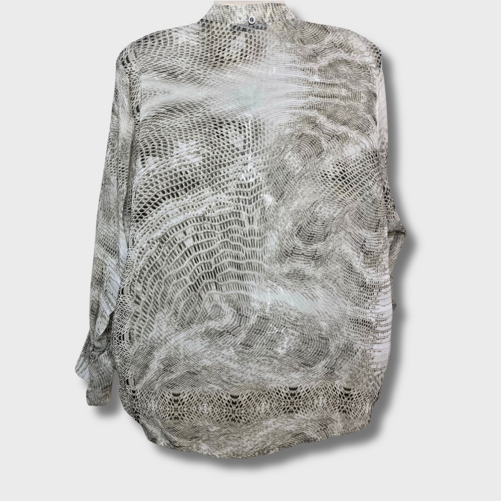 Women’s Grey Printed Georgette Long Sleeve Shirt – Size L | ZARA® Chic See-Through Blouse