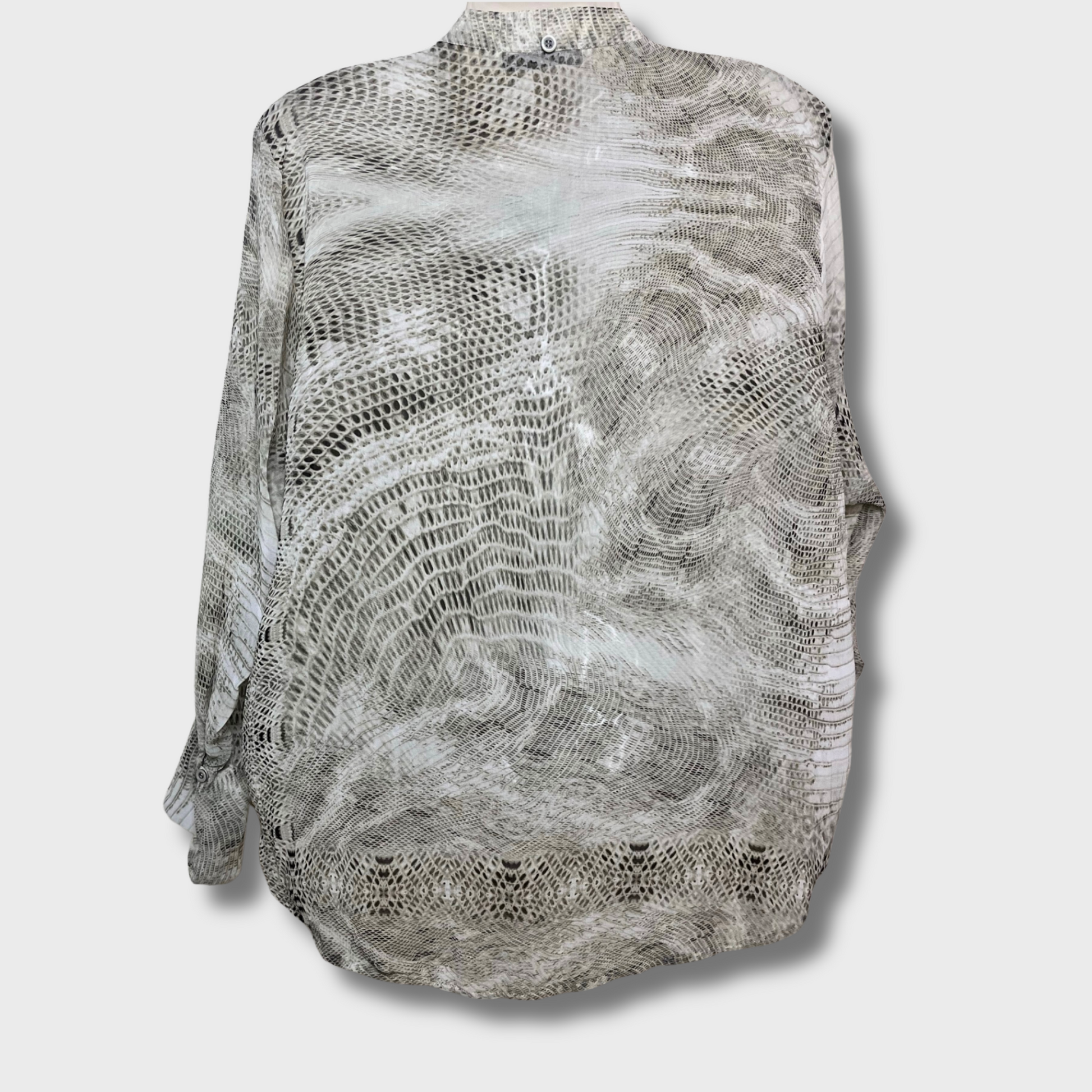Women’s Grey Printed Georgette Long Sleeve Shirt – Size L | ZARA® Chic See-Through Blouse