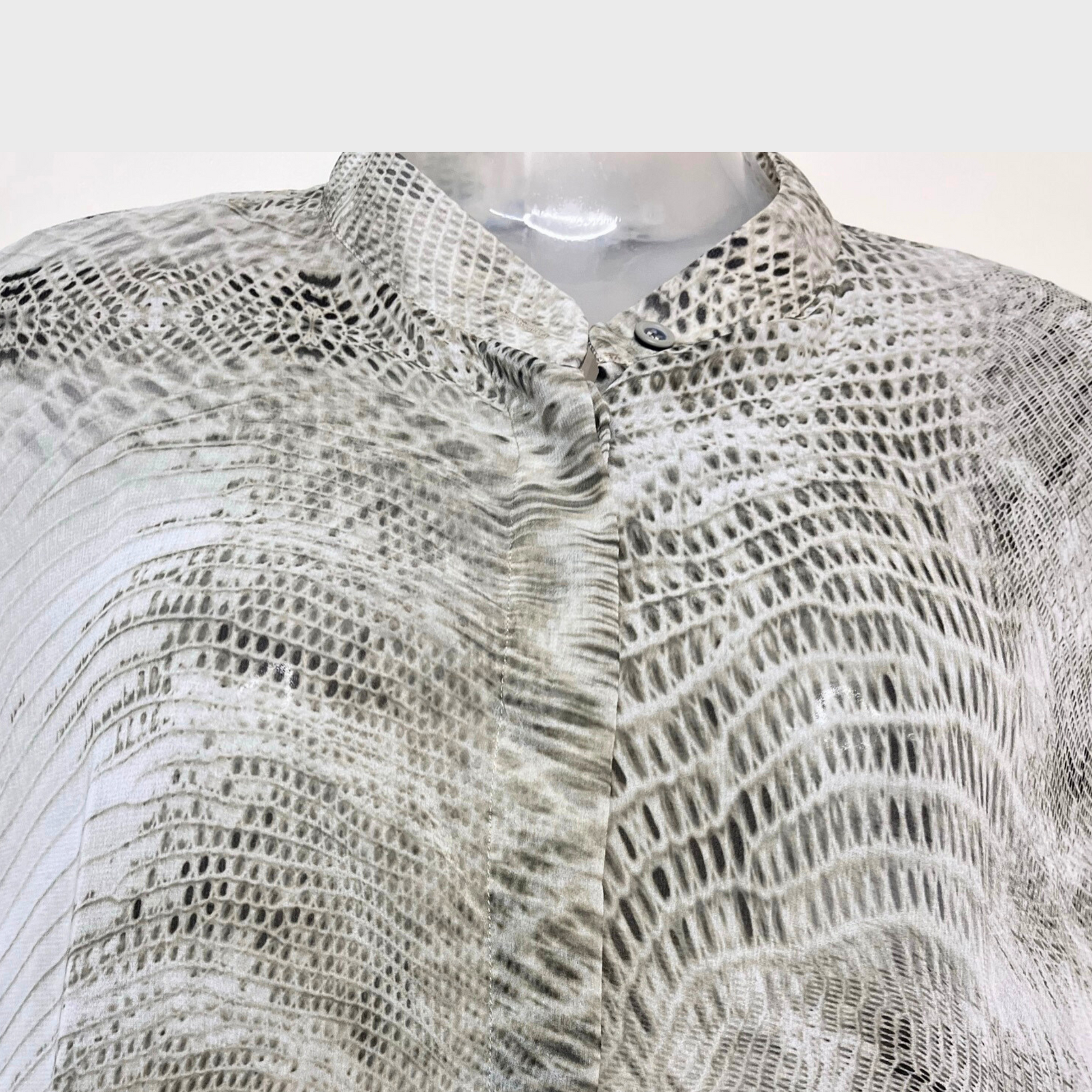 Women’s Grey Printed Georgette Long Sleeve Shirt – Size L | ZARA® Chic See-Through Blouse